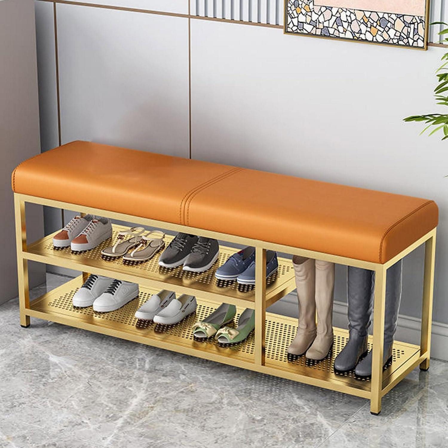 LuxusKollektion Schuhbank Schuhbank mit Sitzbank Gold 100x32x45cm (1-St)