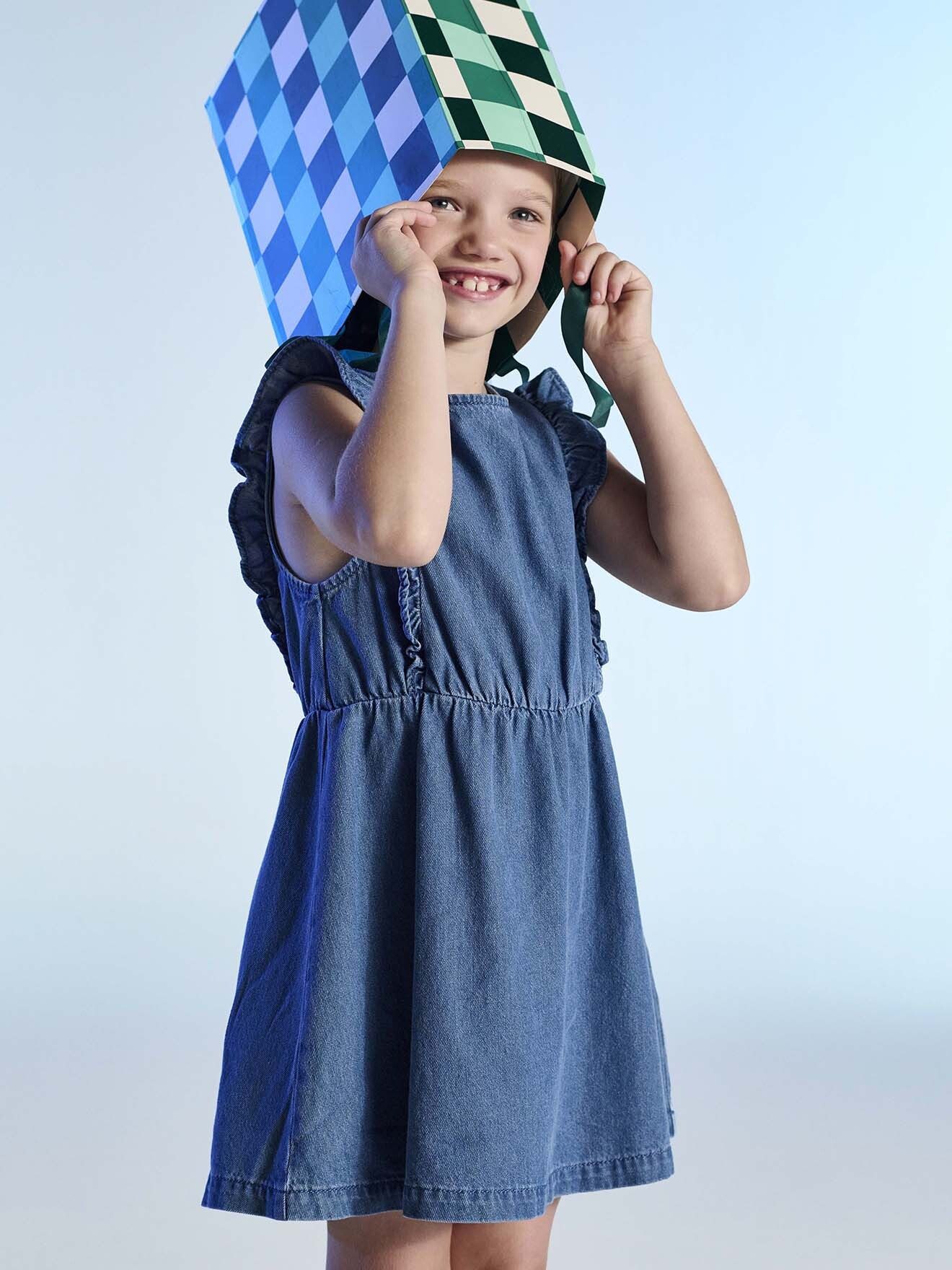 vertbaudet Minikleid Mädchen Jeanskleid mit Volants