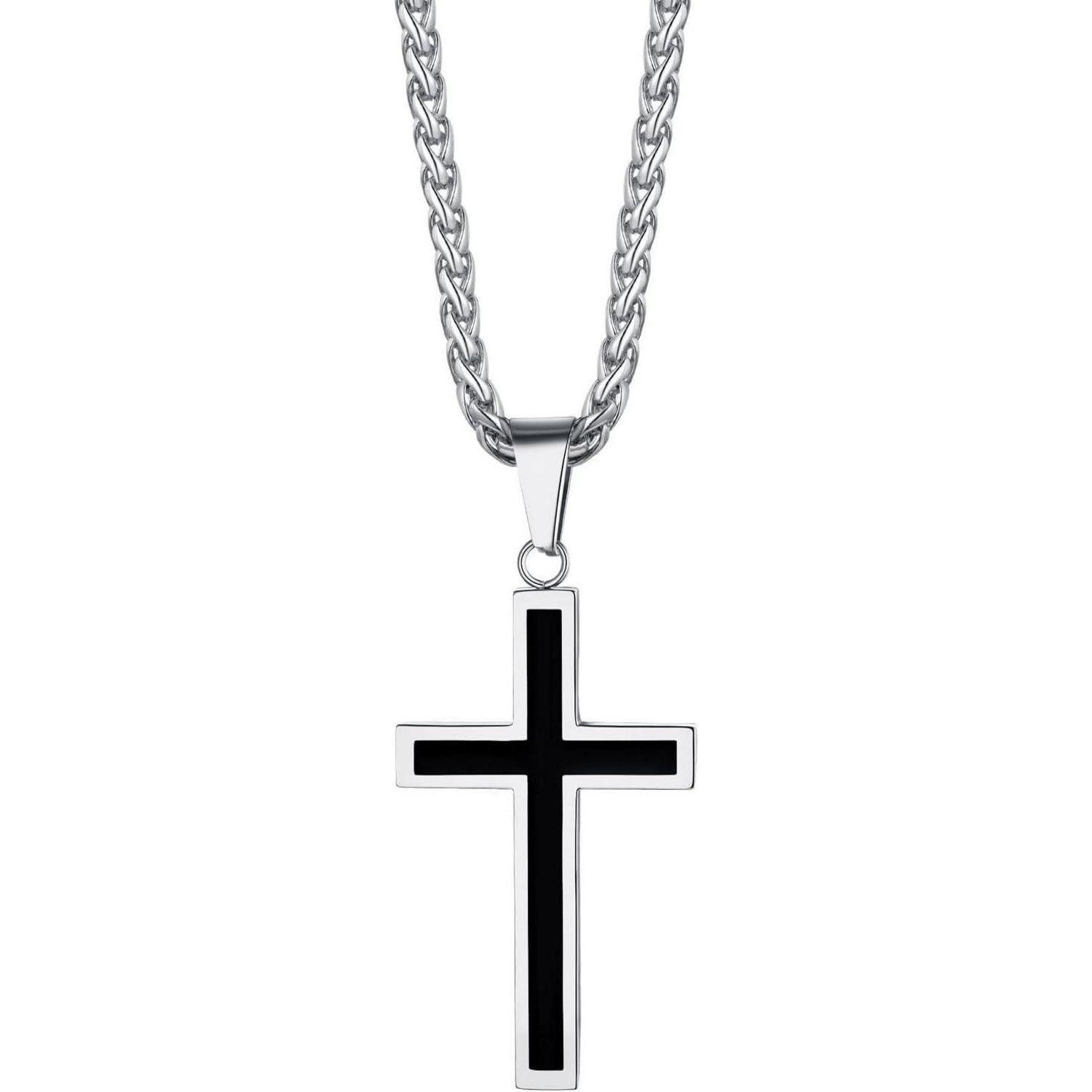 LuxusKollektion Kreuzkette Edelstahl Kreuz Anhänger Halskette Silber Gold Schwarz 50+5cm