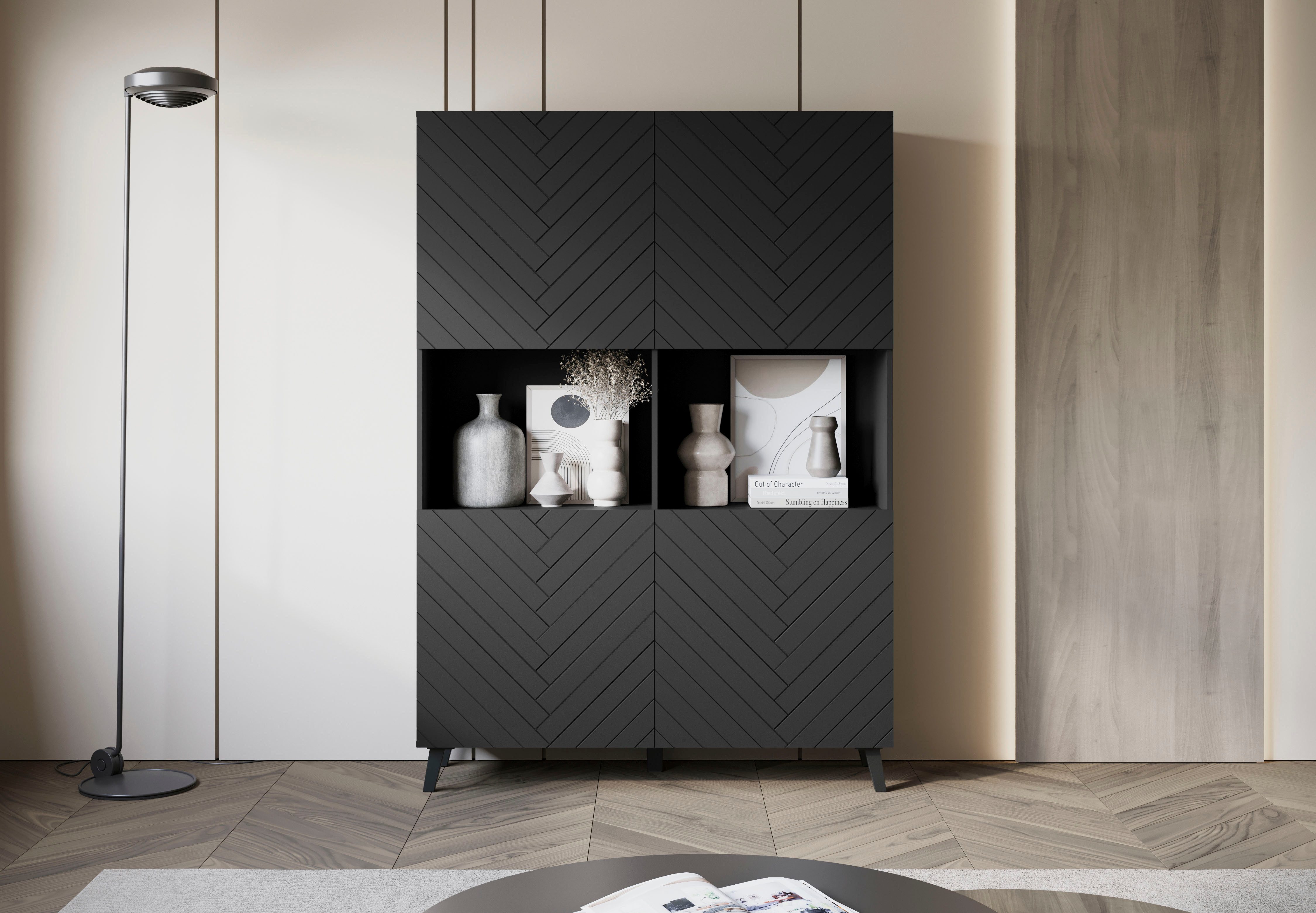 INOSIGN Highboard Phuket, Front MDF, Moderne Hochkommode ohne Griffe mit 10 Fächern, Breite 120 cm