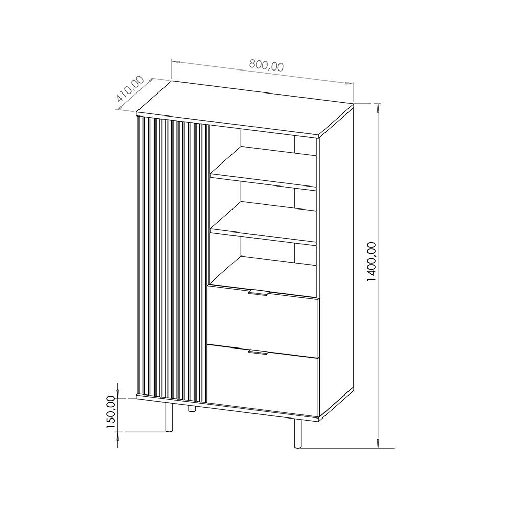 Lomadox Highboard NADOR-132, in Kaschmir, goldfarbene Metallgriffe und -füße – Bild 4 von 5