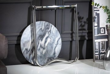 riess-ambiente Beistelltisch NOBLE III Ø45cm grau / silber (Einzelartikel, 1-St), Wohnzimmer · Handarbeit · Marmor · Metall · rund · abnehmbare Platte