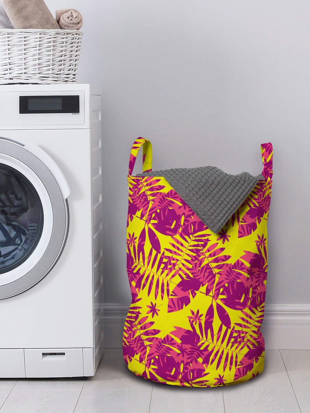 Abakuhaus Wäschesäckchen Exotisch Wäschekorb mit Griffen Kordelzugverschluss Tropic Vibrant für Moderne Blätter Waschsalons