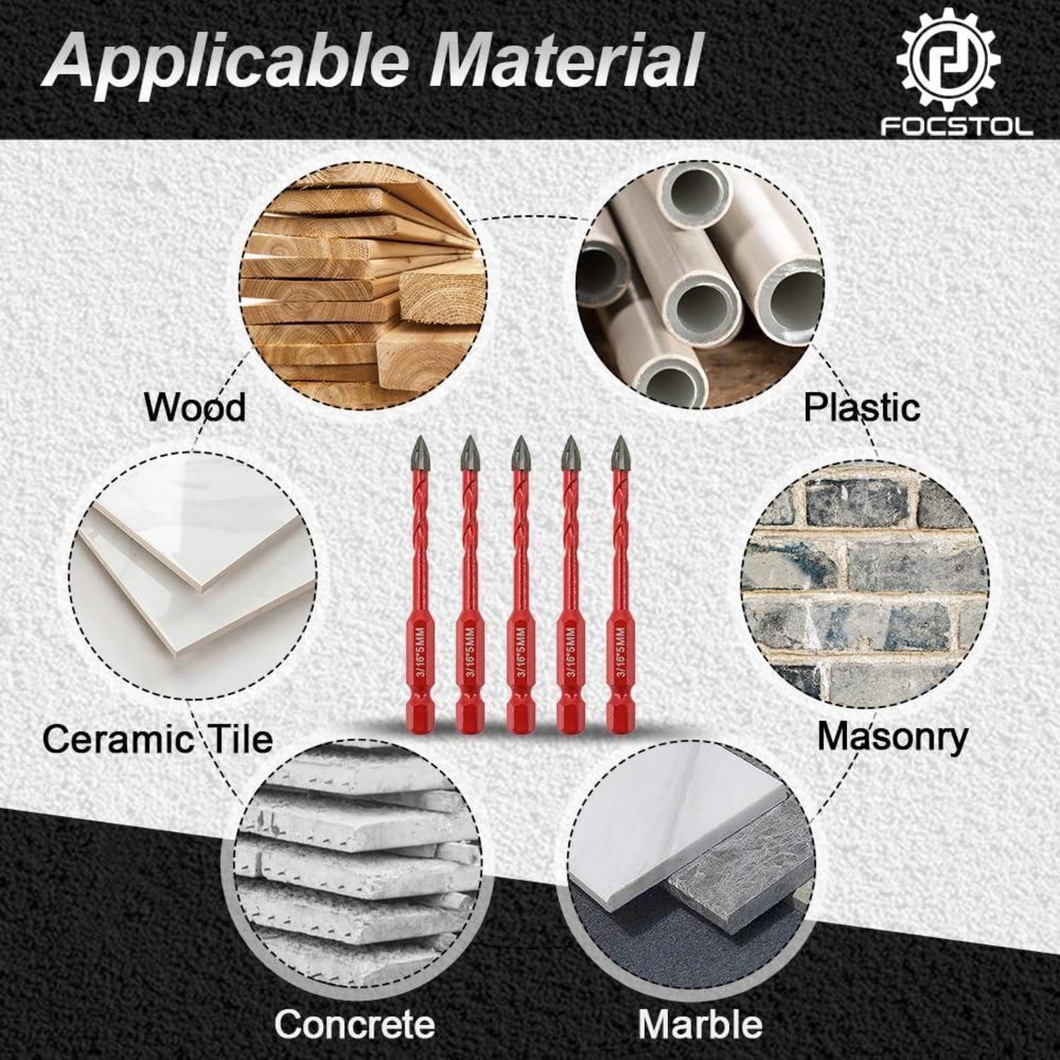 LuxusKollektion Fliesenbohrer Fliesenbohrer 5mm Hartmetall 5er 5mm*5 Schnellwechsel-Sechskantschaft