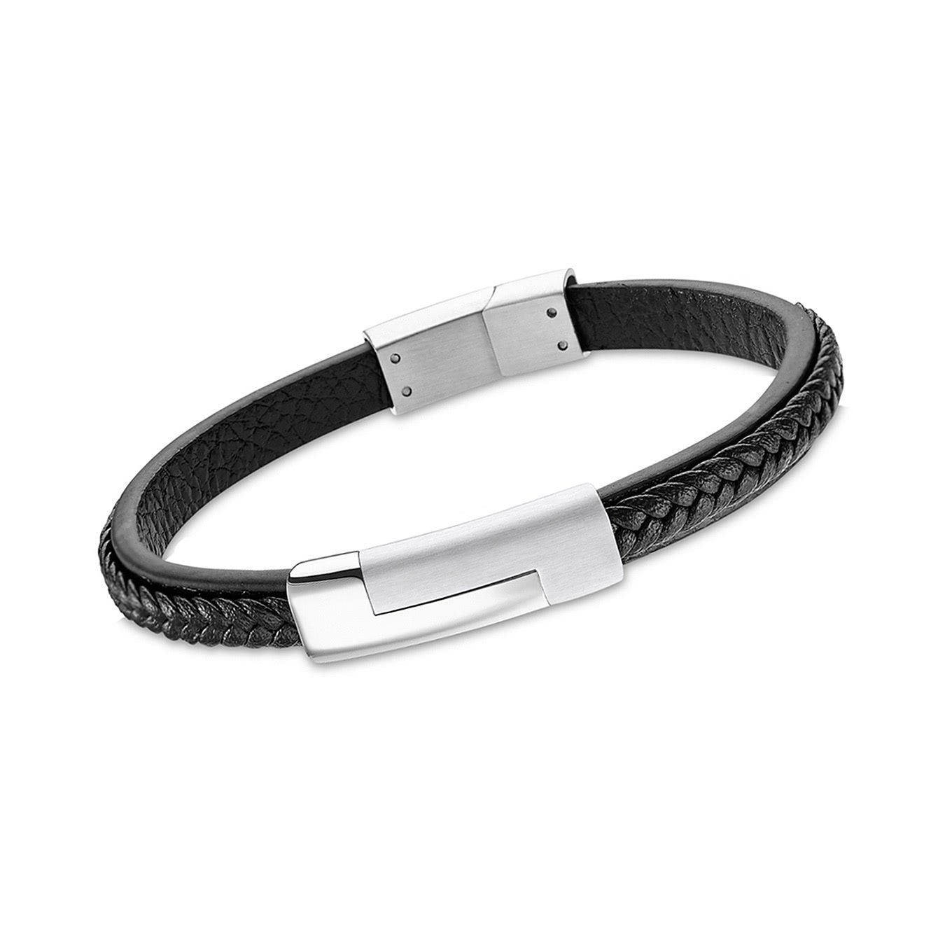 Lotus Style Armband LOTUS Style Armband schwarz (Armband), für Herren aus Edelstahl (Stainless Steel), Echtleder