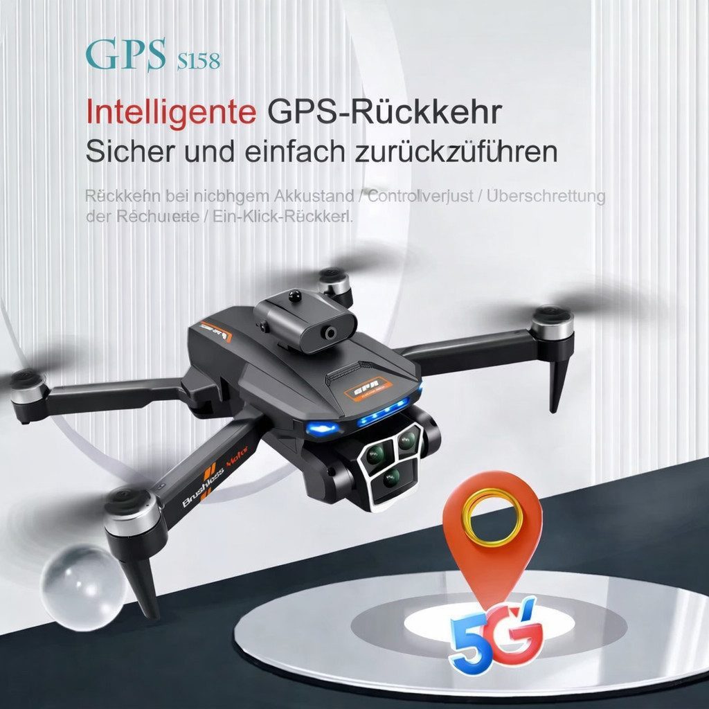 Goldstern-Tech RC-Quadrocopter S158 MAX (GPS-Drohne, Full-HD Videoübertragung), Bildschirm-Controller, Headless-Modus & Auto-Return