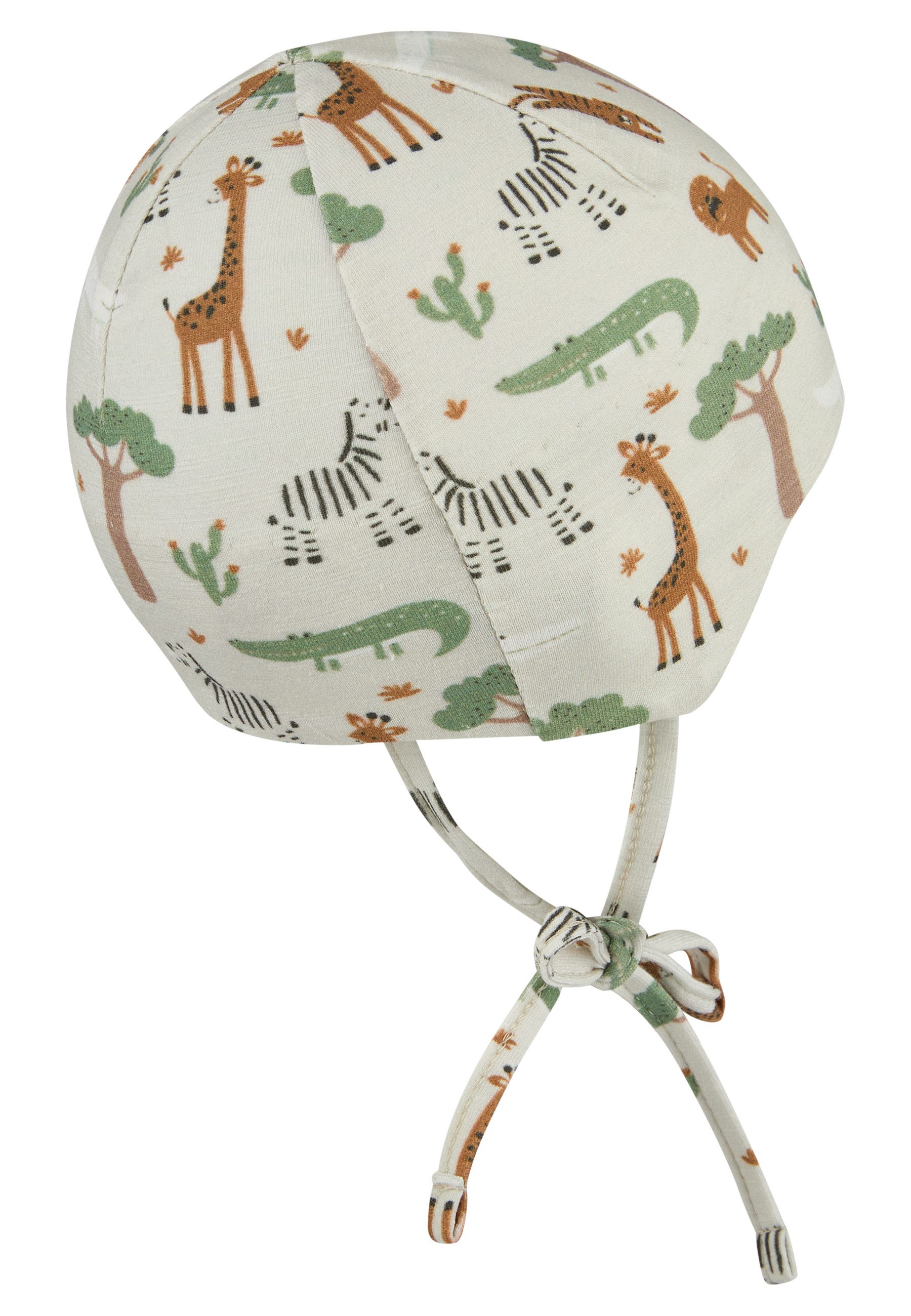 Sterntaler® Beanie Beanie Safaritiere (1-St) Beanie aus Flammgarn Jersey mit Safaritieren, Ohrenklappen & Bindeband