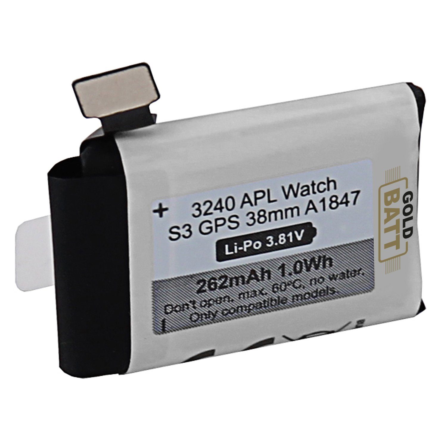 GOLDBATT Akku A1847 kompatibel mit Apple Watch passend für Serie 3 GPS 38 mm Akku Ersatzakku Akku 262 mAh (3,8 V, 1 St), optimale Passgenauigkeit