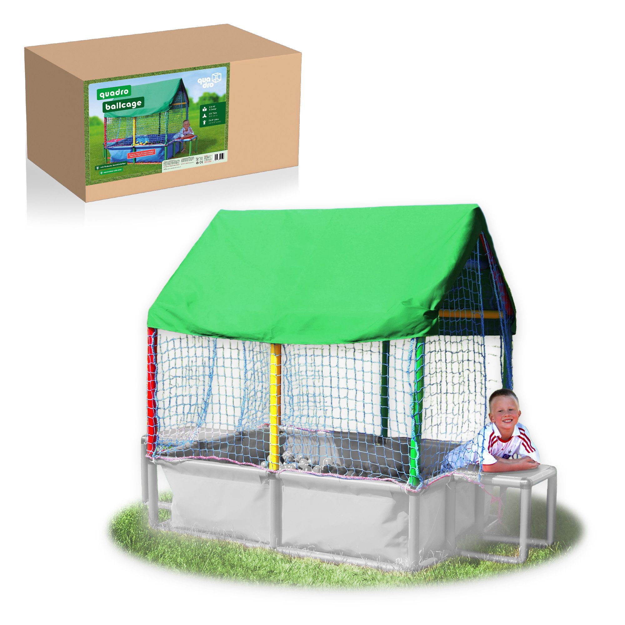 QUADRO Spielturm-Erweiterung Ballcage, (Montessori-inspiriertes Erweiterungsset, Ergänzung zum Pool L), Modulare Erweiterung für Pool L, ab 6 Monaten, Made in Germany