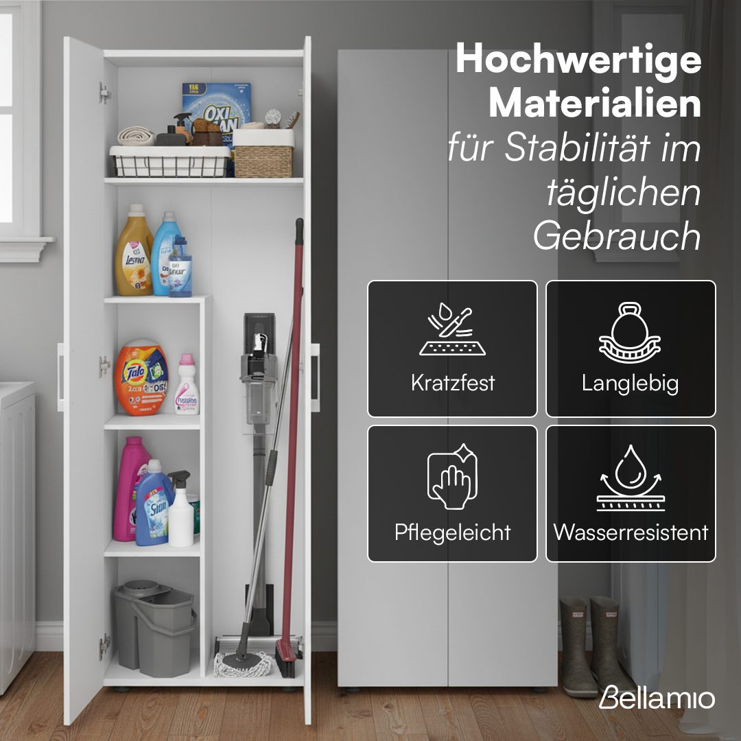 Bellamio Mehrzweckschrank-Set Apol, (Weiß, 2er-Set), Akten- und Besenschrank mit je 5 Fächern, inkl. Staubsaugerfach