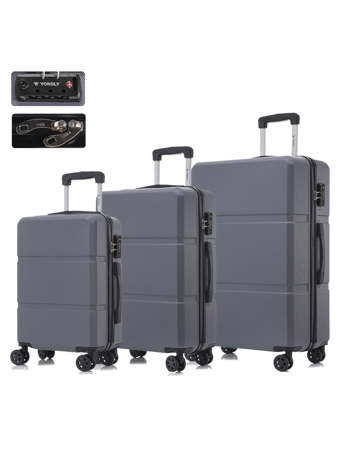 YONSLY Kofferset Premium Hartschalen-Reiseset für Urlaub, Business & Familie, 4 Rollen, (Spar-Set, 3 tlg., Mehrere Größen S/M/L/XL, verschiedene Farben), TSA-Schloss, YKK-Reißverschluss & austauschbare Rollen und Griffe