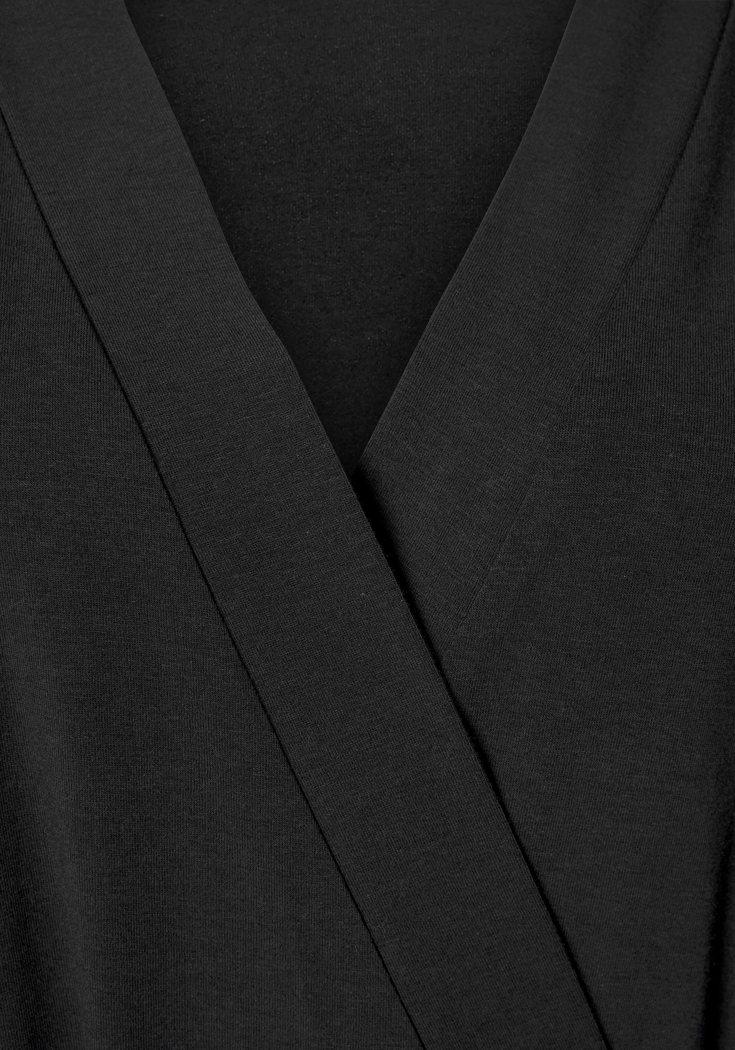 Baumwoll-Mix, weiten Kurzform, Ärmeln schwarz Gürtel, und Bindeband mit LASCANA Kimono,