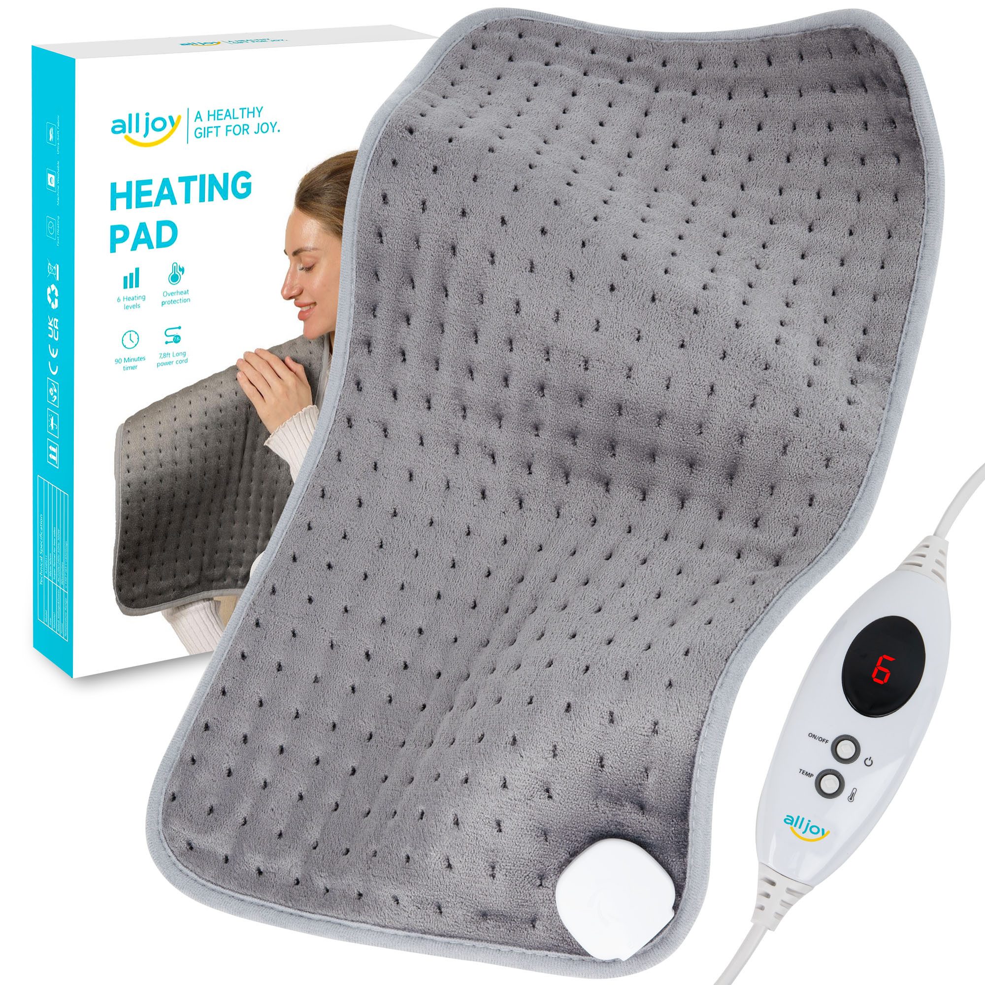 ALLJOY Heizkissen 30×60cm, Wärmekissen, waschbares Flanell,90w, Set, Heizpad, Überhitzungsschutz,Waschbarer Bezug,Abnehmbarer Regler