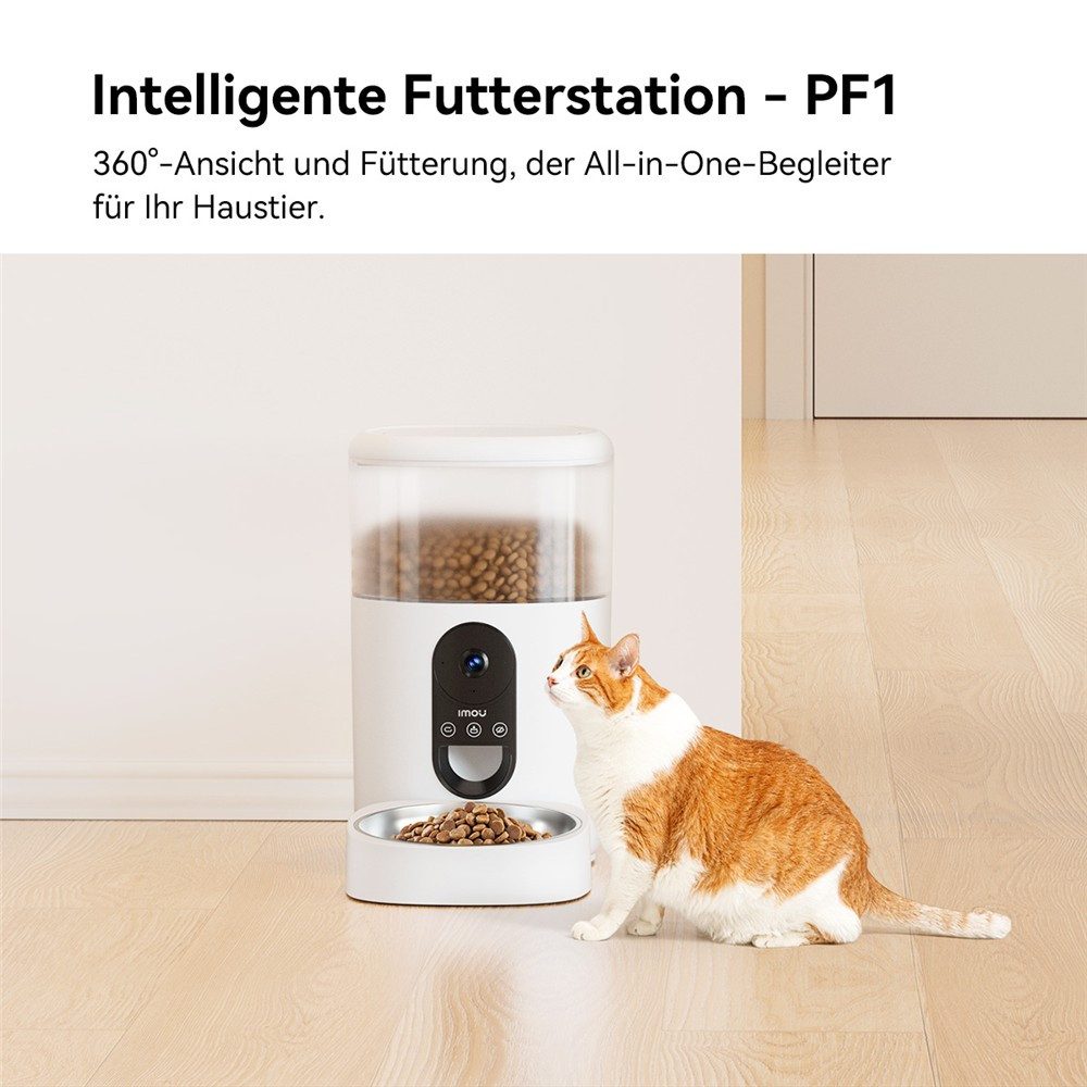 Imou Katzen-Futterautomat PF1 Automatischer Tierfutterspender für Katzen und Hunde, 4L, 2.5K 360° Kamera, App-Steuerung, Fütterungsplan