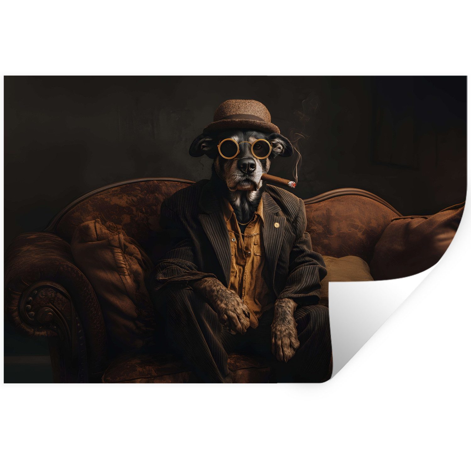 MuchoWow Wandsticker Hund - Zigarre - Hut - Anzug (1 St), Wandtattoo, Selbs günstig online kaufen