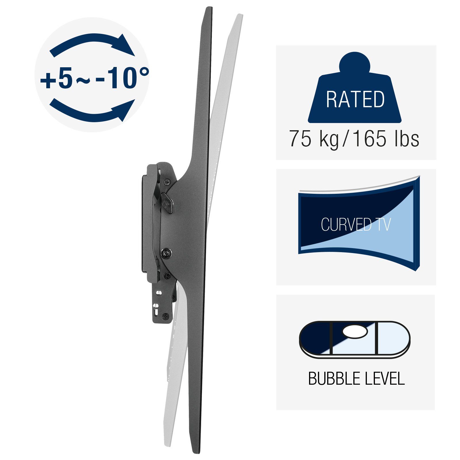 CAVO TV-Wandhalterung TV-Halterung neigbar, für Flach & Curved Fernseher & Monitor, (bis 100 Zoll, für 60 - 100 Zoll Bildschirme bis 75 kg, max VESA 900x600 mm)
