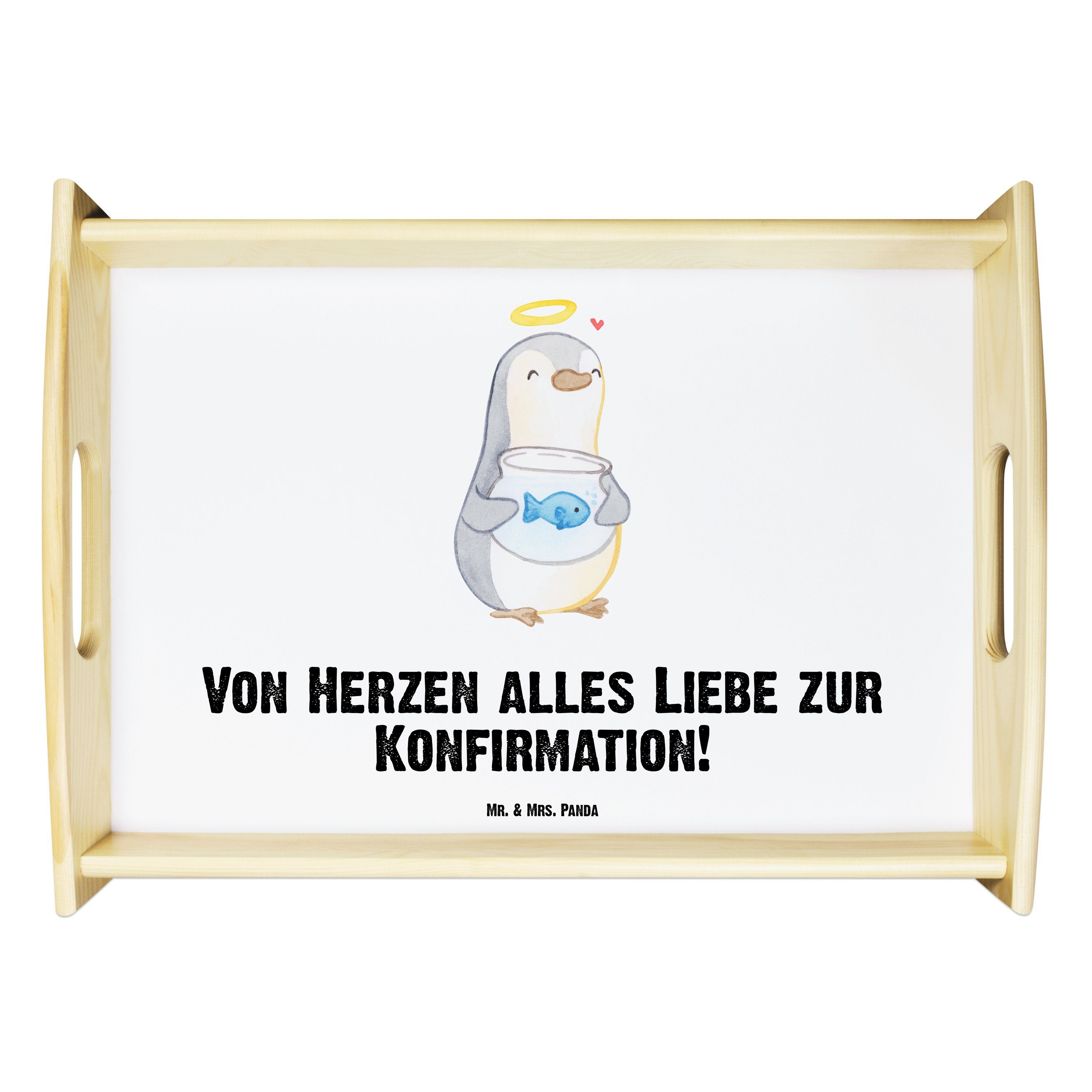 Neuware Mr. & Mrs. Echtholz Konfirmation Geschenk, lasiert, (1-tlg) Pinguin Panda Küchentablett, Geschenk, Weiß Tablett Fisch - 