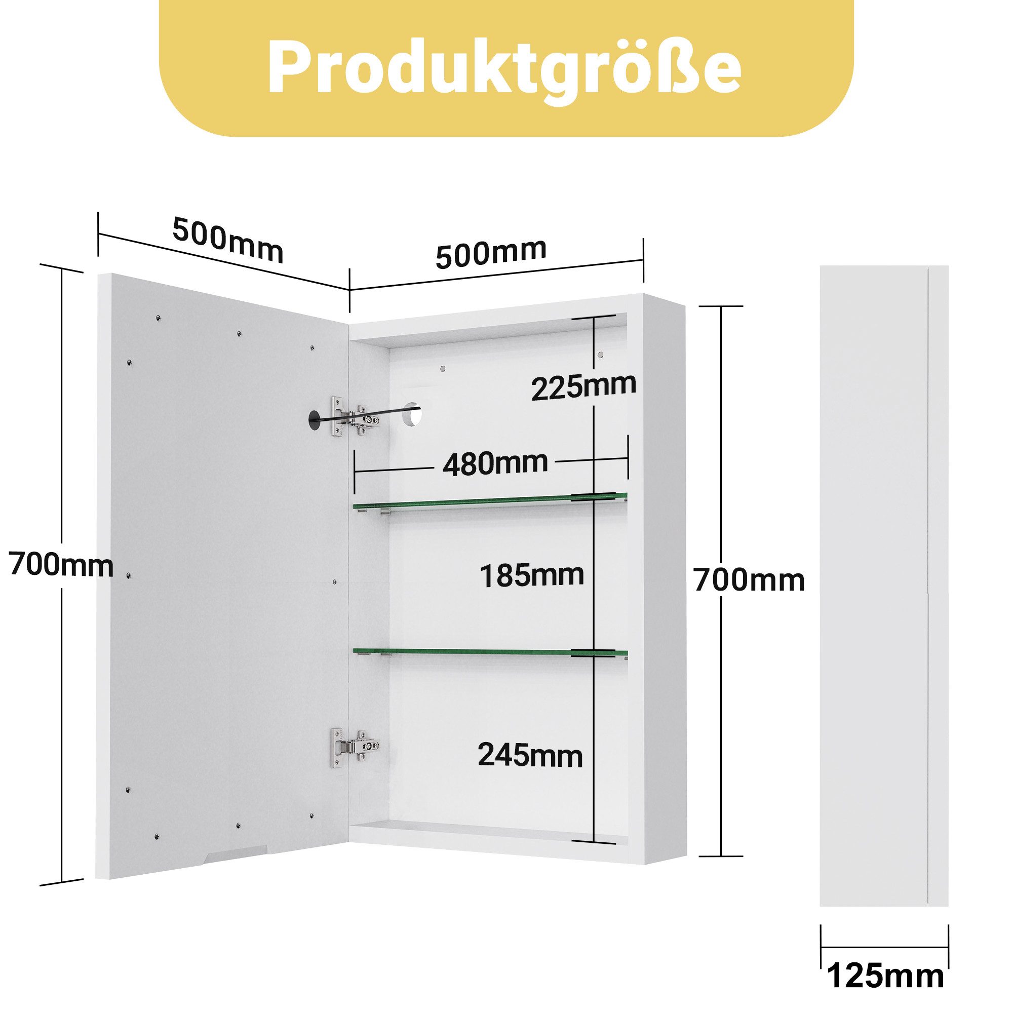 ADWOLT Badezimmerspiegelschrank Spiegelschrank mit LED-Beleuchtung (Set, 1-St., Badezimmerschrank mit Spiegel und 1 Türen) Wandschrank mit Ablage, Touchschalter – Bild 5 von 5