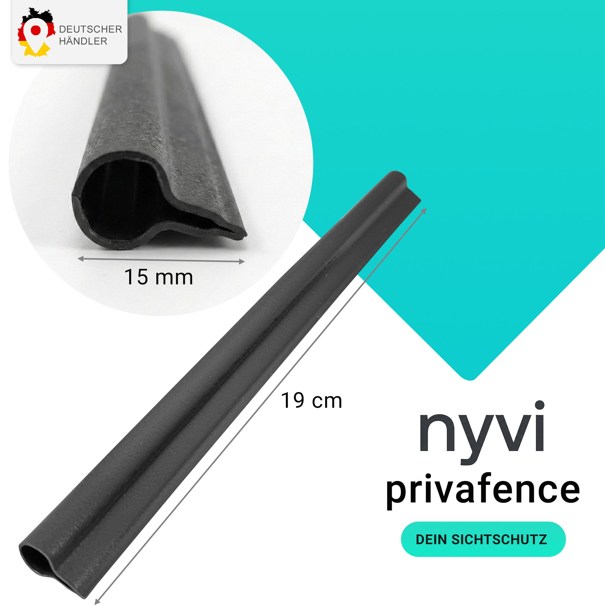 NYVI Sichtschutzstreifen Befestigungsclips für Sichtschutzstreifen - 20 Stück - Garten & Zaun, (20-St), Klemmschiene für Sichtschutz - Länge 19cm Breite 15mm Ø 7,9mm