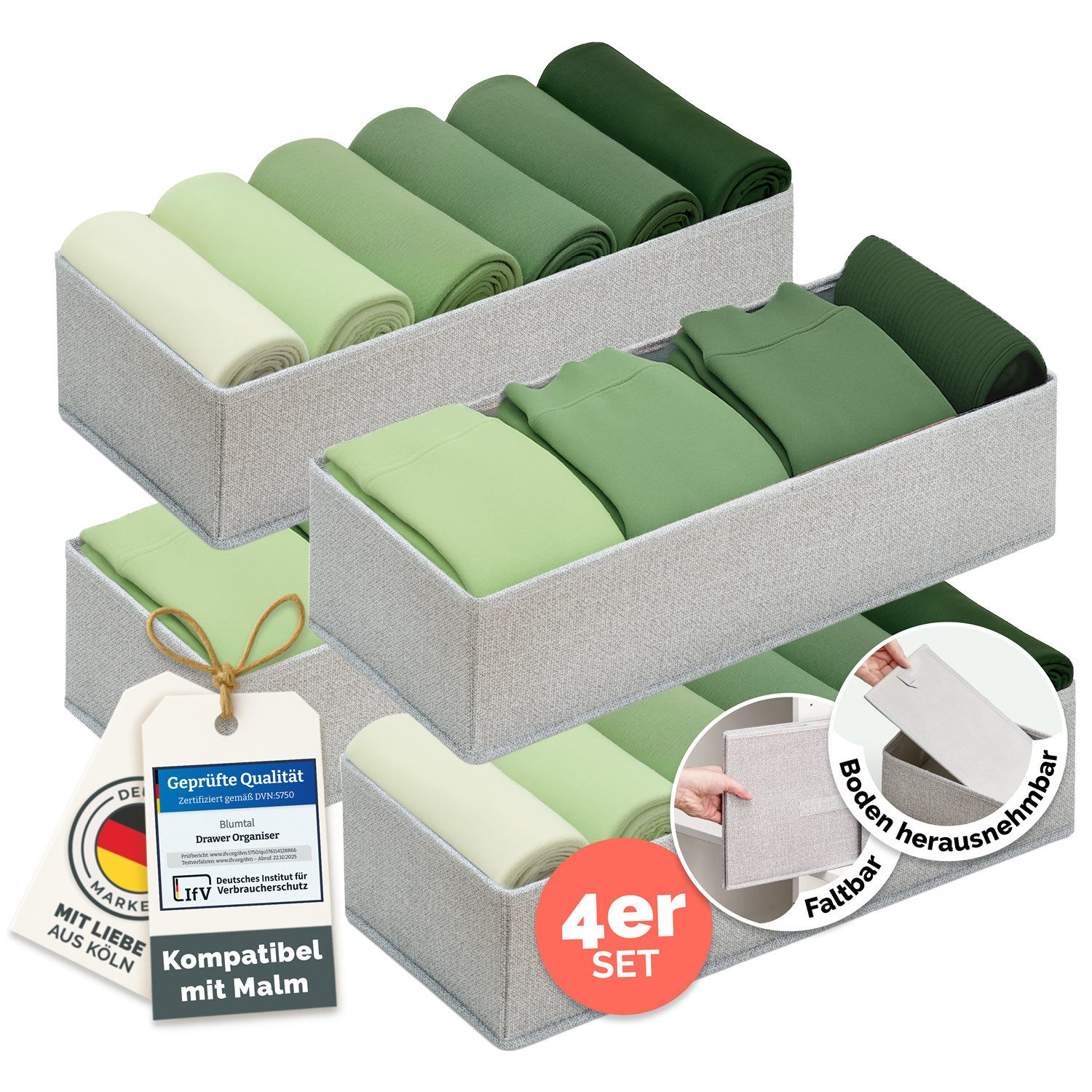 Blumtal Faltbox HEMNES, MALM, PAX Organizer Ordnungssystem Kleiderschrank (4 St), Faltboxen für BHs, T-Shirts - Boxen für Schrank