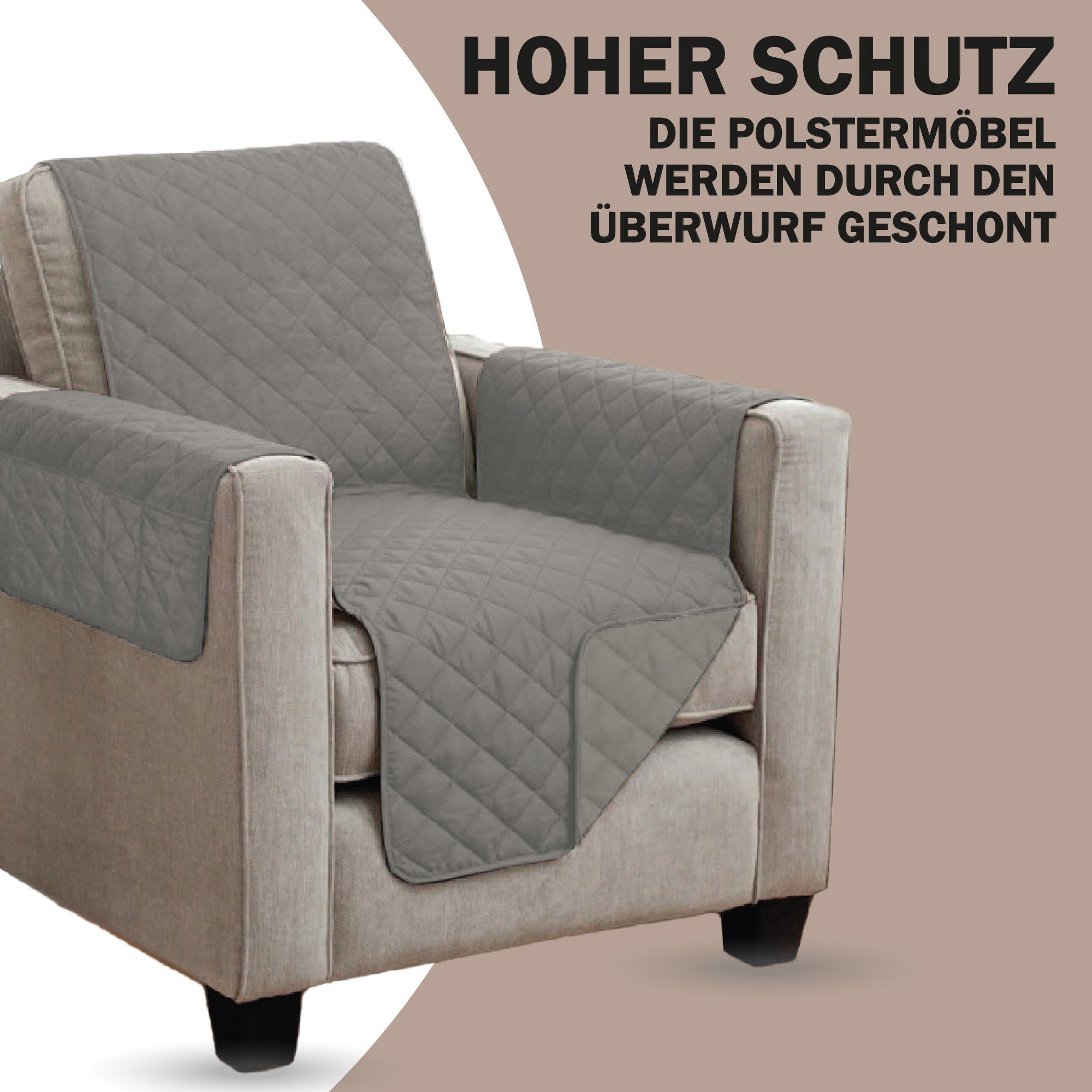 Bestlivings Sesselschoner Sesselschonbezug 190cm x 165cm, Sesselauflage mit Armlehnen und Taschen gesteppt - Sesselüberwurf