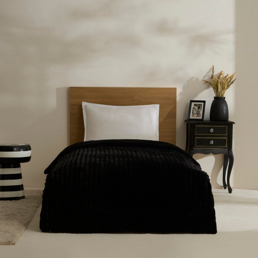 Karaca Tagesdecke Karaca Stripe Sherpa Schwarze Decke Bettdecke Tagesdecke 150x200