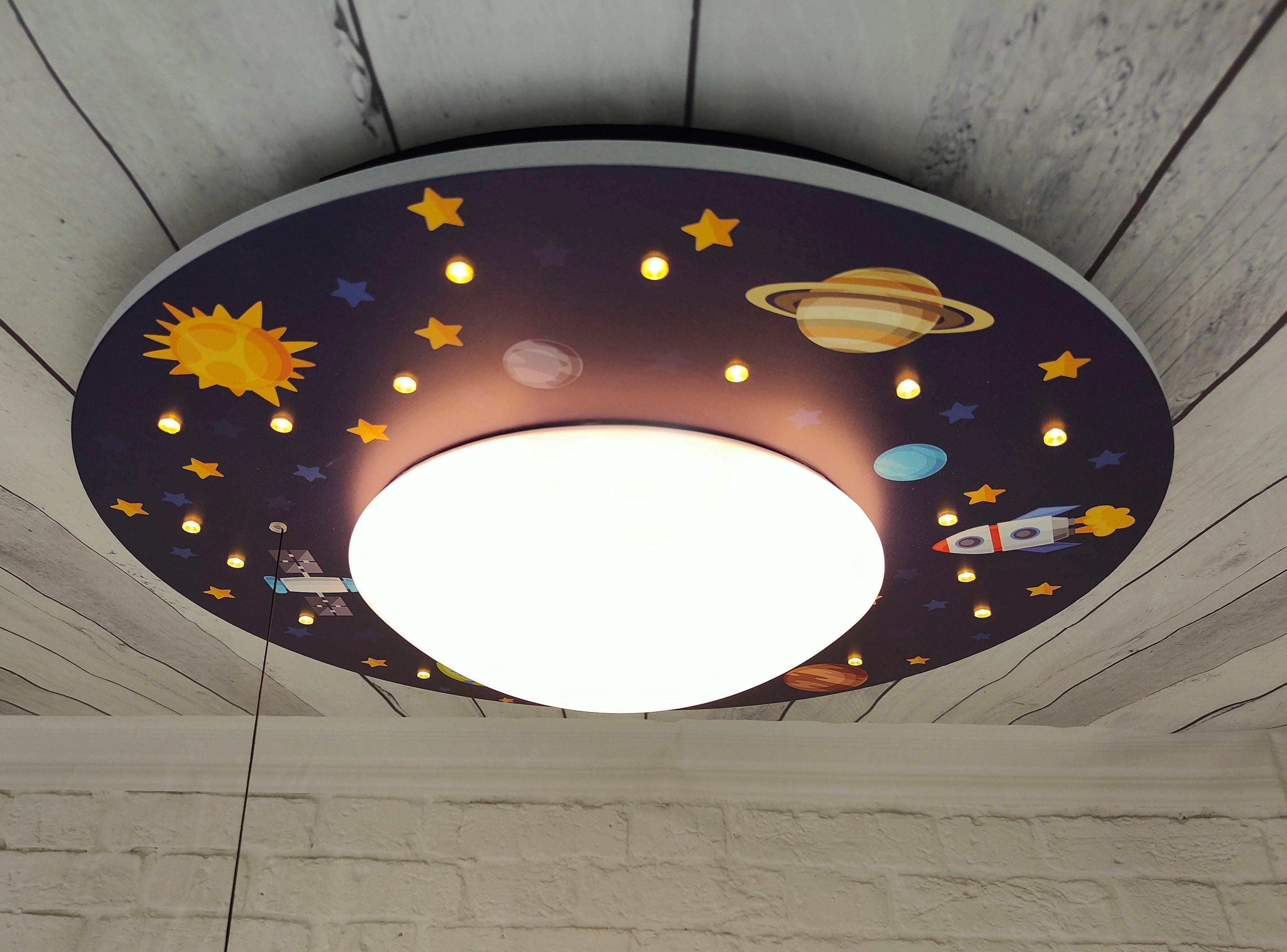 niermann Deckenleuchte Weltall, Kinderlampe, Kinderzimmer, Nachtlichtfunktion, hochwertiger Druck auf kompletter Oberfläche