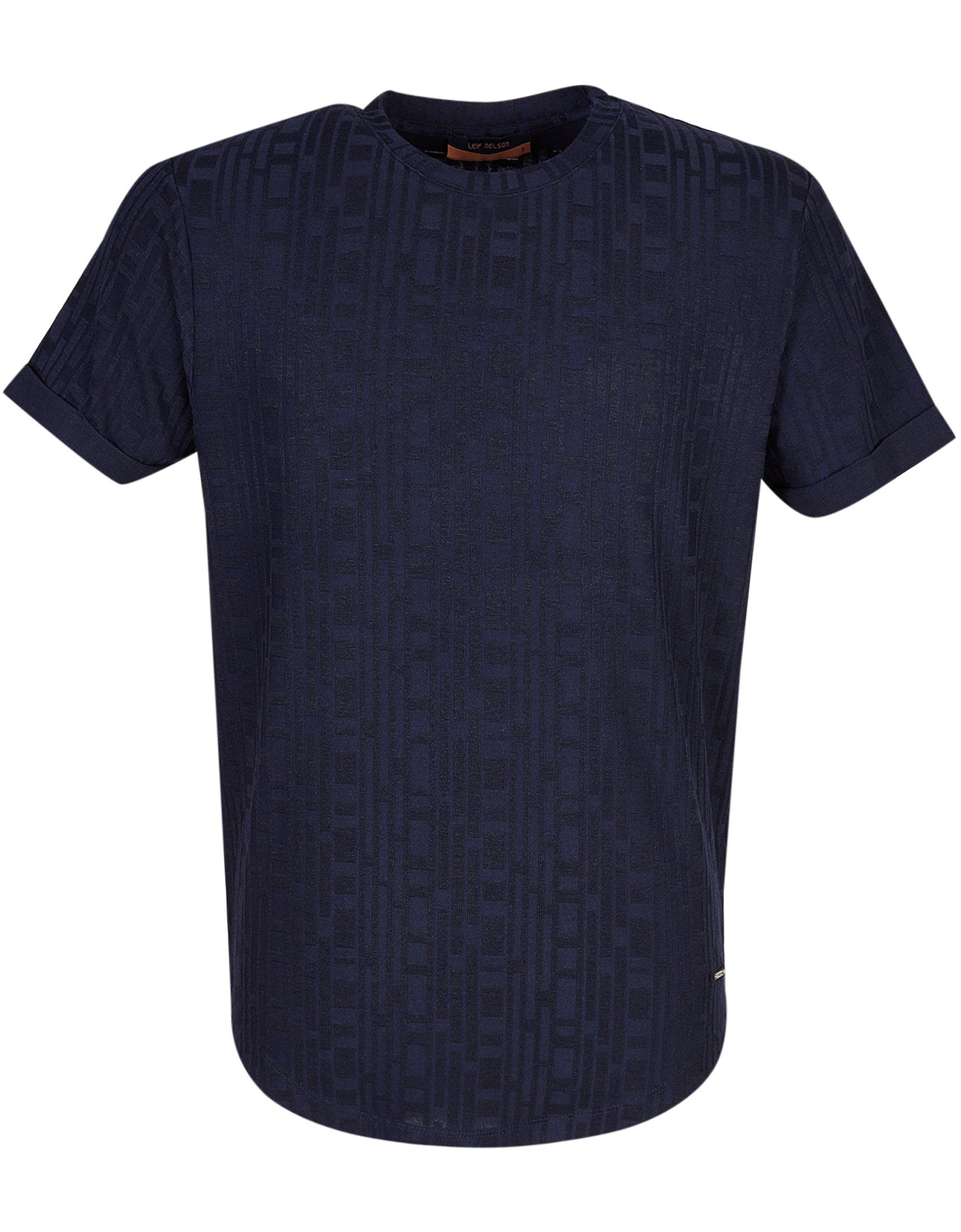 blau normal T-Shirt LN-55770 Leif Rundhals Herren Nelson T-Shirt
