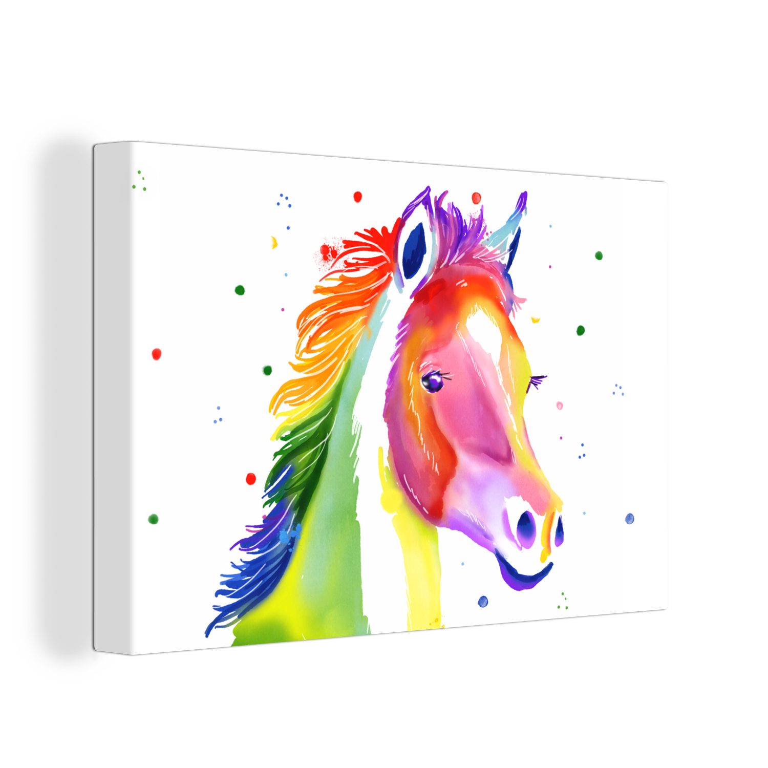 OneMillionCanvasses® Leinwandbild Pferd - Regenbogen - Polka dots - Mädchen - Kinder - Mädchen, (1 St), Wandbild Leinwandbilder, Aufhängefertig, Wanddeko, 30x20 cm