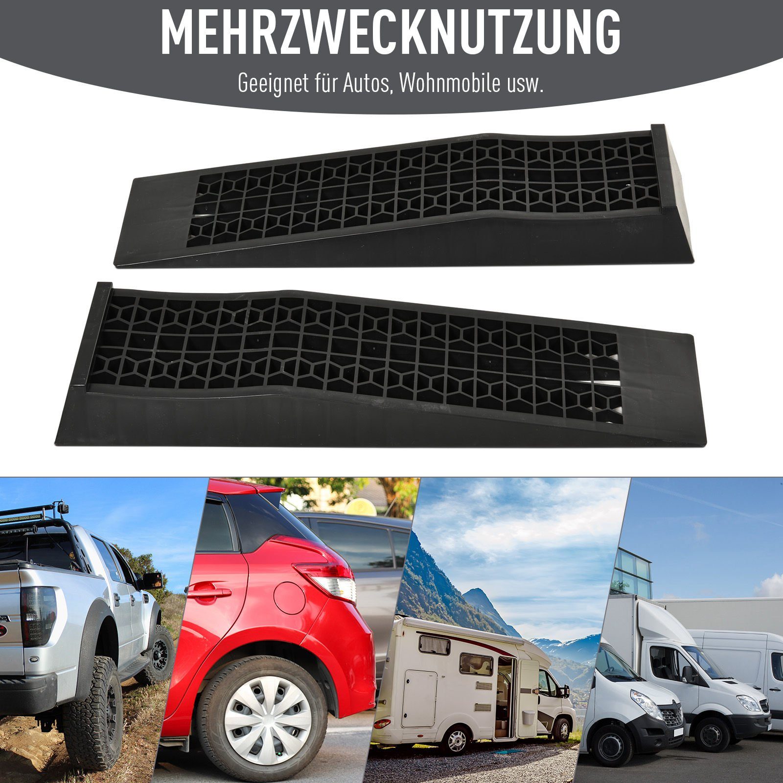 HOMCOM Auffahrrampe Schwellenrampe Bordsteinrampe 2-teiliges Set 3T (Bordsteinrampe, 2-St., Gummirampen), PP Schwarz 70 x 19.5 x 7.8 cm – Bild 4 von 5