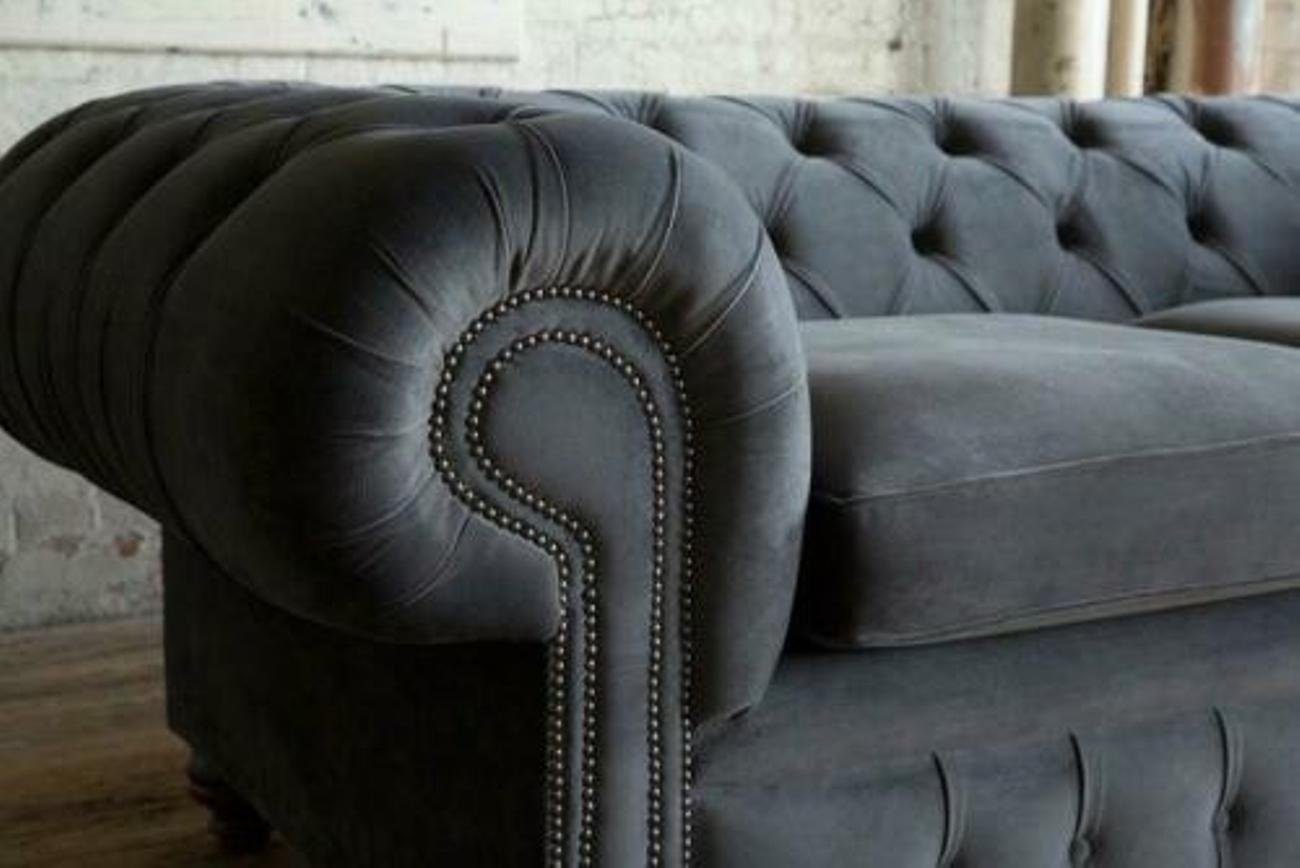 Samt Stoff Cheserfield verziert Designer Textil Sitzer Nieten JVmoebel 3-Sitzer Sofa und Mit Couch Sitzkissen, Mit 3 Polster, Knöpfen