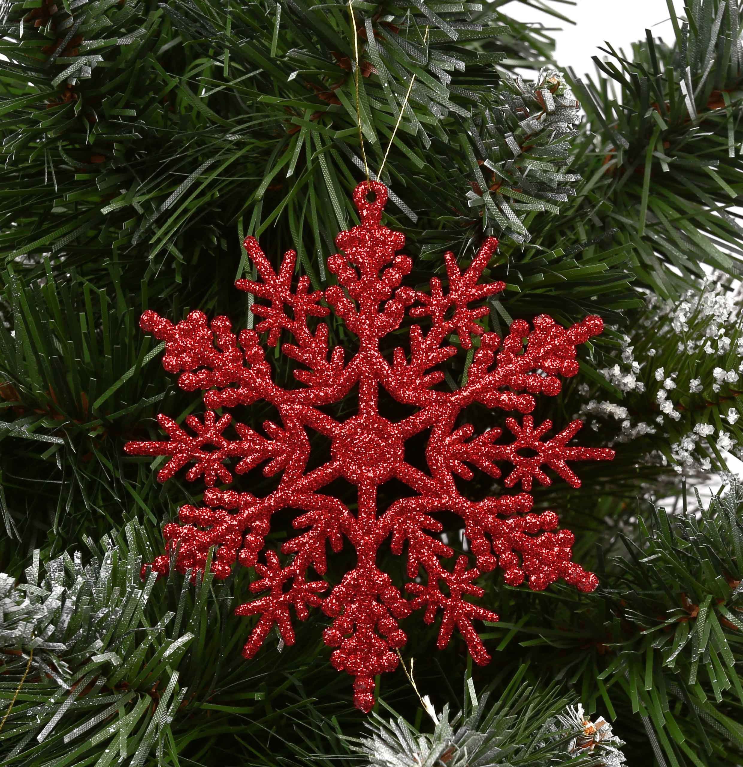 Sarcia.eu Weihnachtsbaumkugel Rote 12 Weihnachtsbaum-Schneeflocken 10cm, Stück Sterne