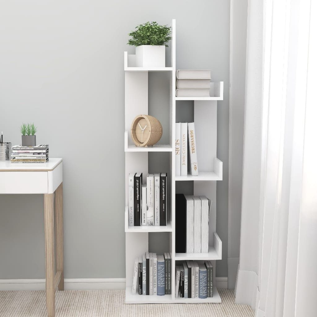 furnicato Bücherregal Weiß 48 x 25,5 x 140 cm aus Holzwerkstoff, 1-tlg., Stabiles Standregal mit 8 Fächern und Wandhalterung für das Büro