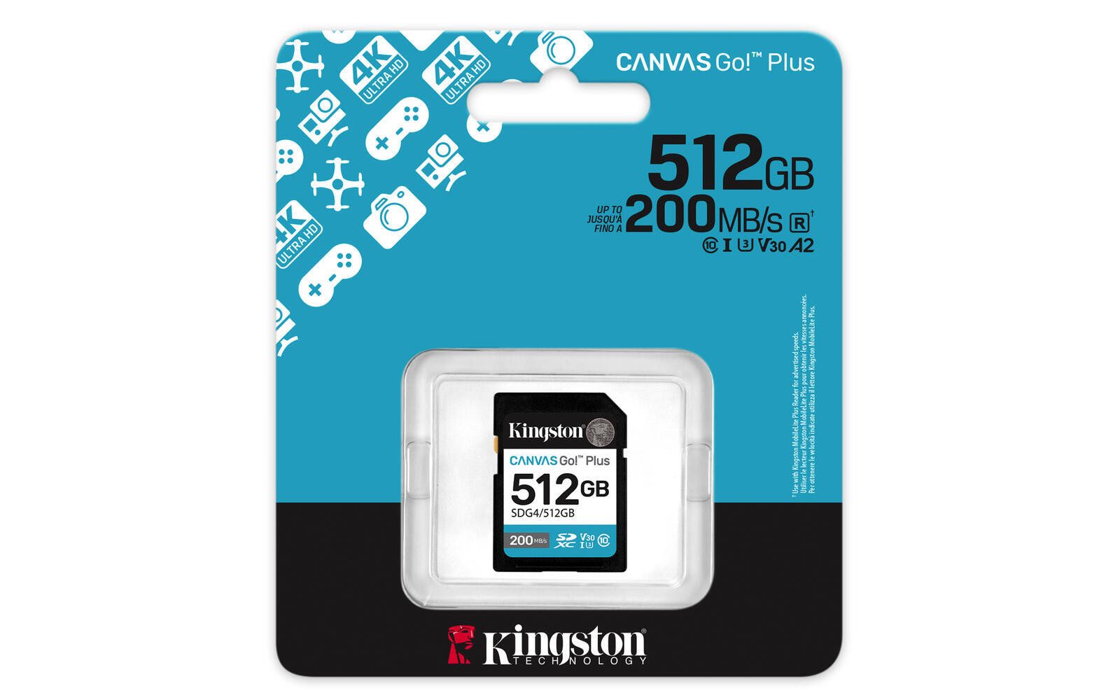 Kingston 512GB SDXC Canvas Go Plus Gen4 200MB/s C10 UHS-I U Speicherkarte