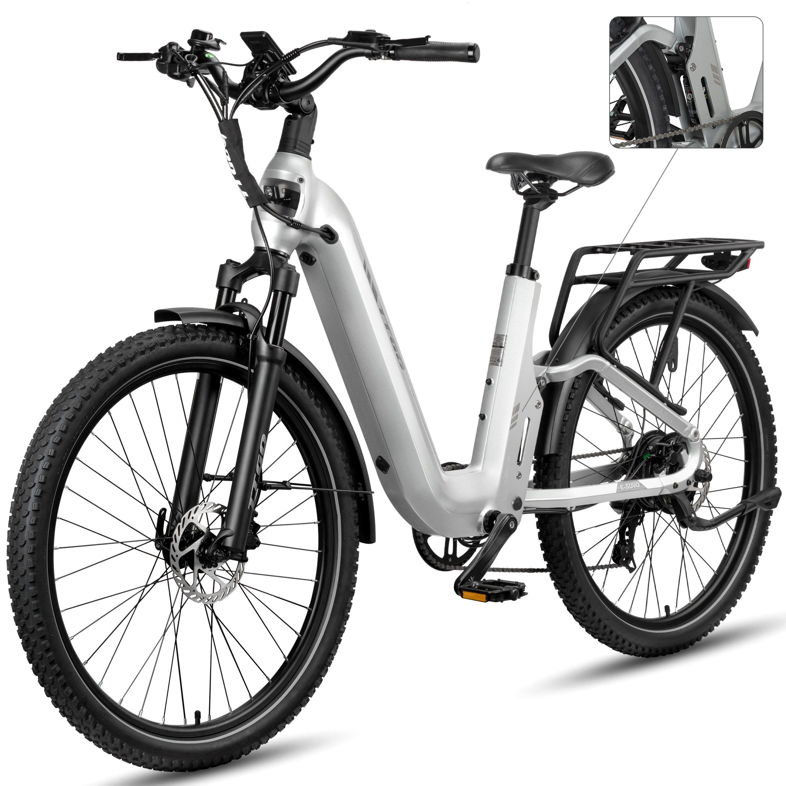 TTGO E-Bike Cityrad 28 Zoll, Fully, Vollfederung, 120km, Drehmomentsensor, mit Bremslicht, 7 Gang Shimano, Kettenschaltung, Heckmotor, 720 Wh, (5 Stufen, Farb-LCD-Display, Hydraulische Scheibenbremsen), Lockout-Federgabel, 70Nm, Pedelec, Elektrofahrrad für Damen und Herren