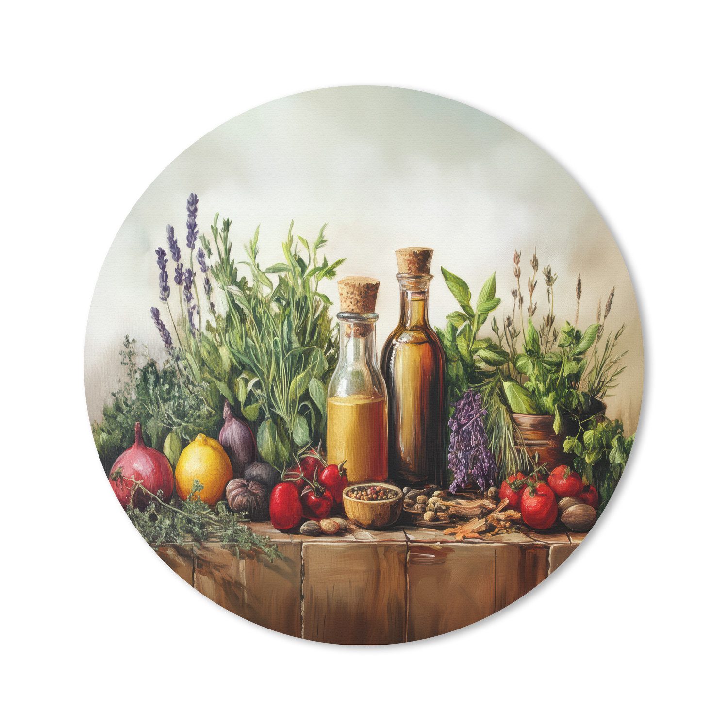 MuchoWow Mauspad Stilleben - Kräuter - Gewürze - Früchte - Farbenfroh (1-St), Mousepad mit Rutschfester Unterseite, Gaming, Rund, 40x40 cm