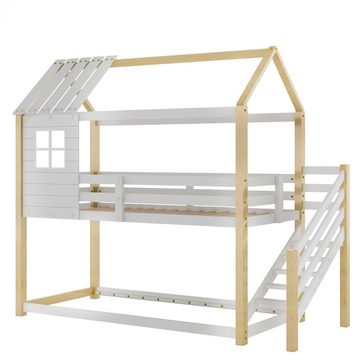 WISHDOR Kinderbett Jugendbett, Hausbett, Rahmen aus Kiefer, weiß (200x90cm)