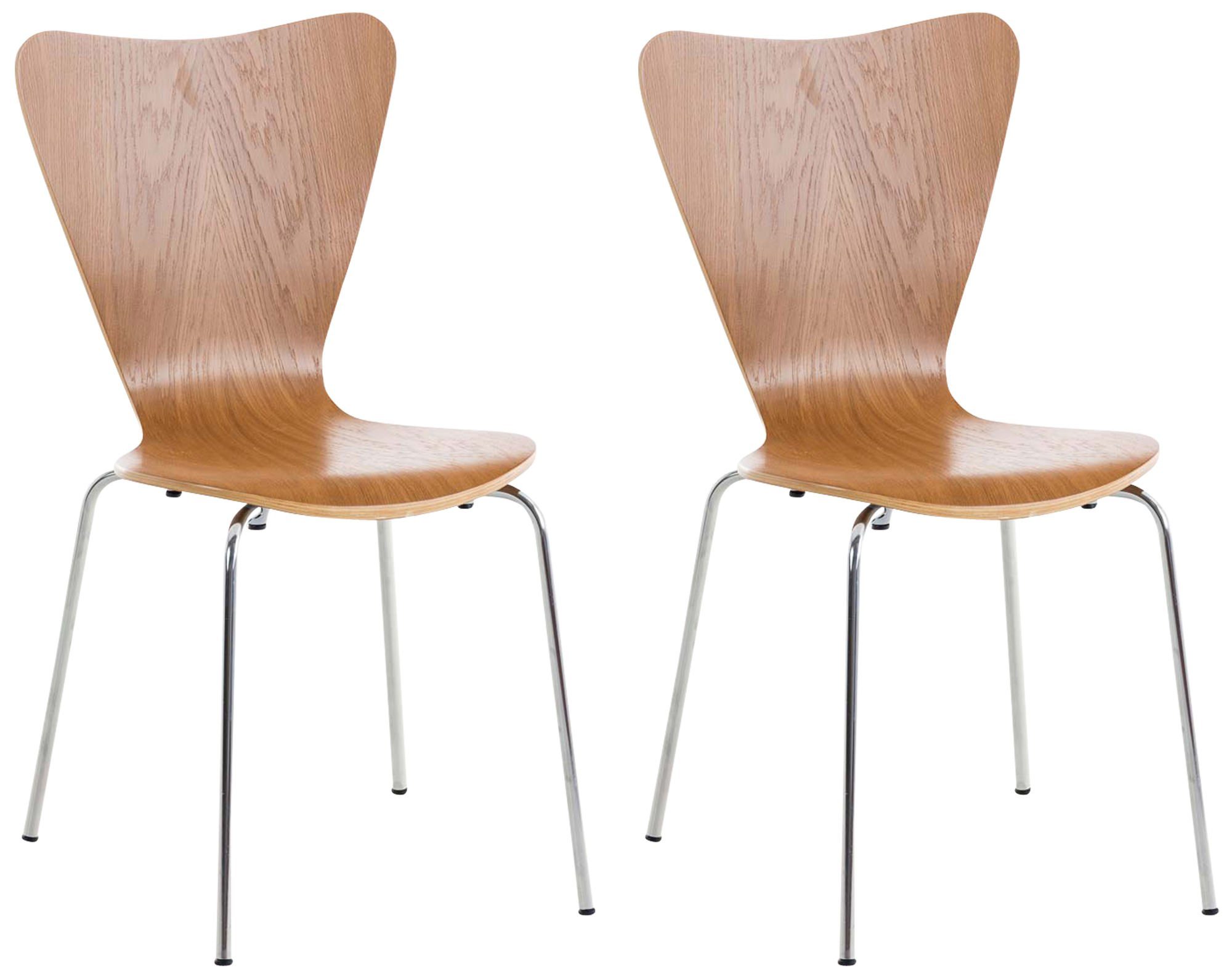TPFLiving Besucherstuhl Calisso mit ergonomisch geformter Sitzfläche - Konferenzstuhl (Besprechungsstuhl - Warteraumstuhl - Messestuhl, 2 St), Gestell: Metall chrom - Sitzfläche: Holz eiche