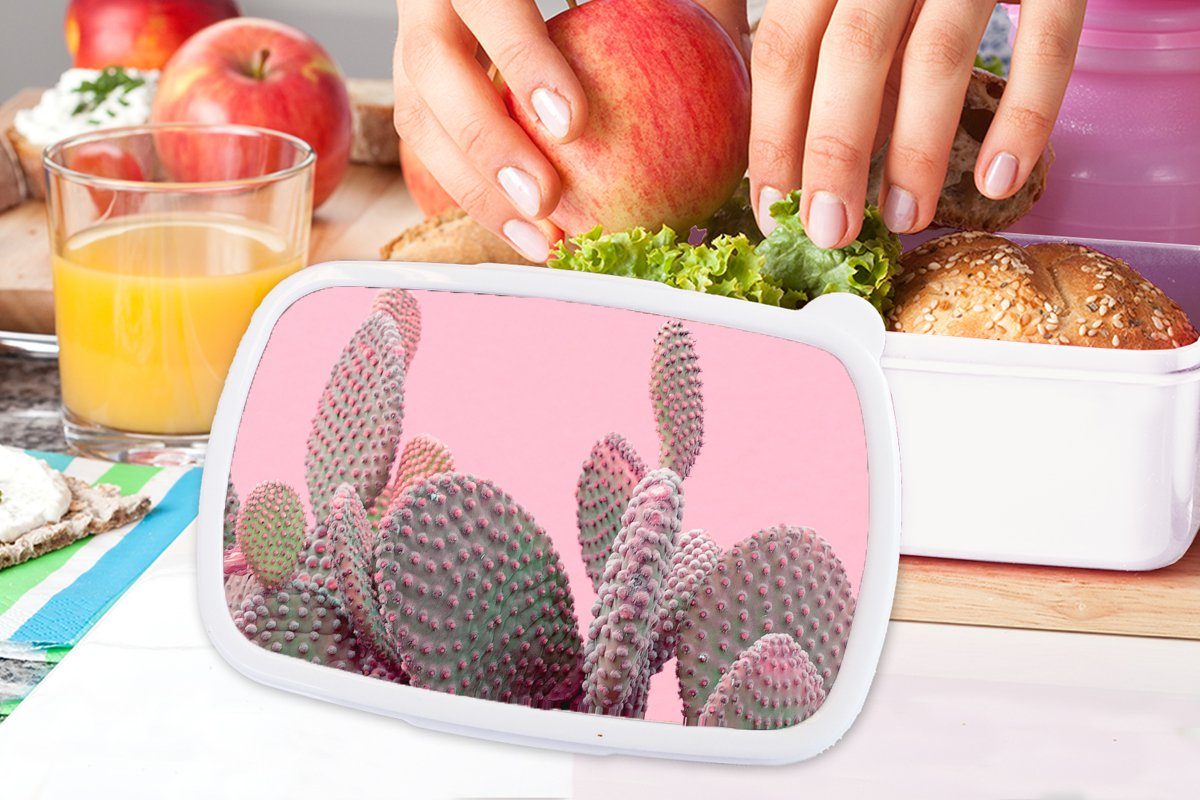 Brotdose, MuchoWow für Brotbox Sommer, Kinder Jungs - (2-tlg), Mädchen - Pflanzen Kaktus Lunchbox weiß Kunststoff, Erwachsene, und für und