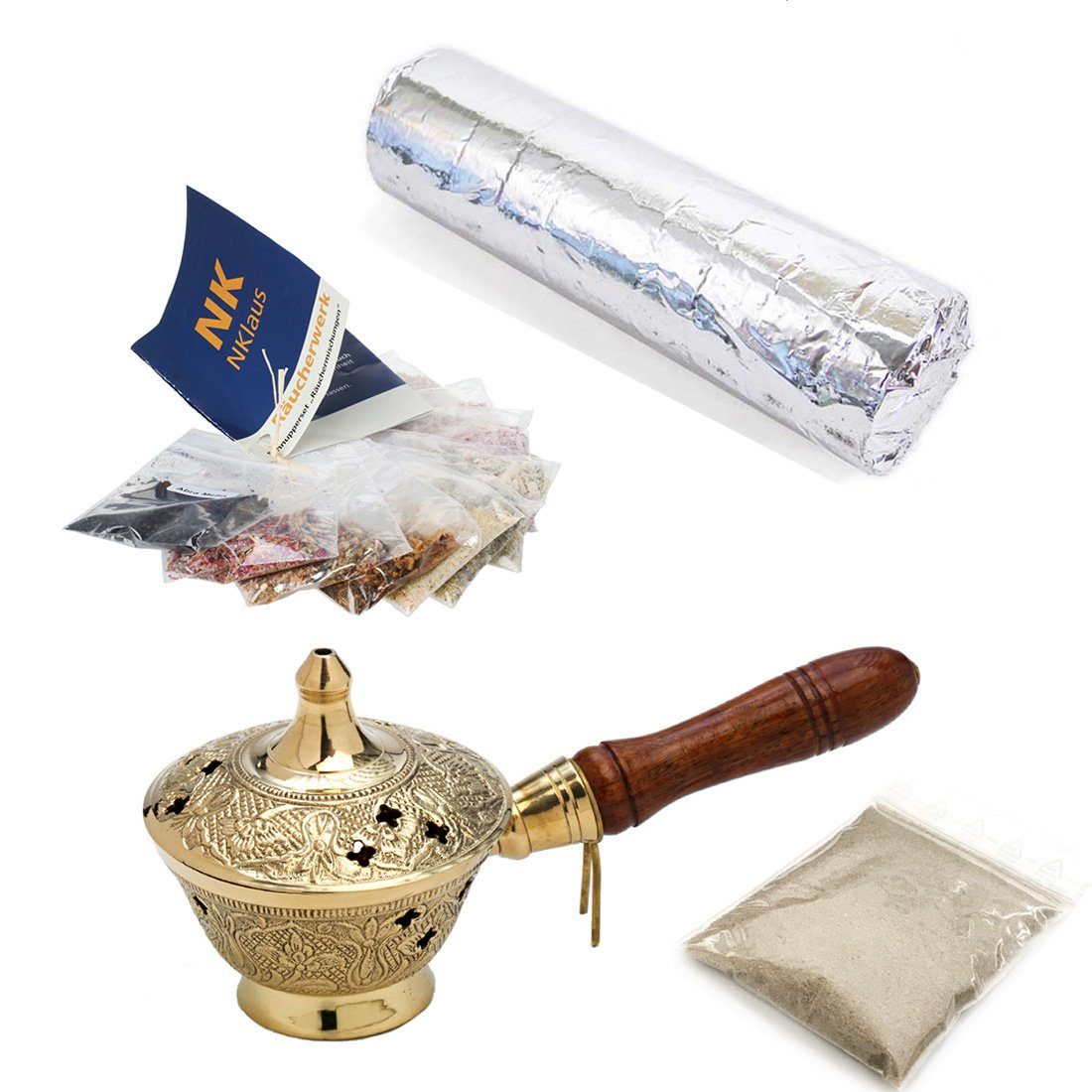 NKlaus Räucherschale 13tlg Set Räucherpfanne in Gold 10 Räucherwerk Räucher günstig online kaufen