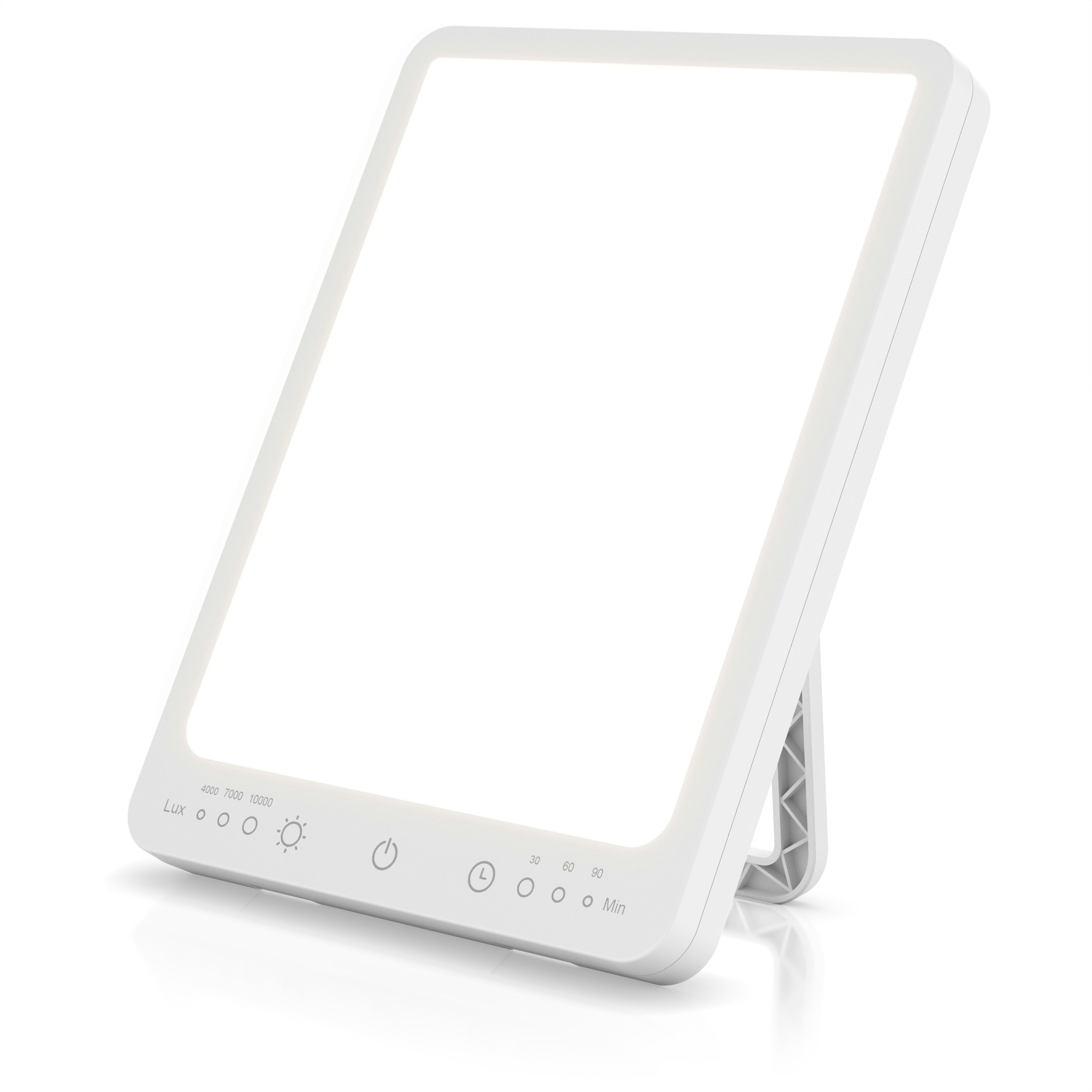 MyBeo Tageslichtlampe LED Lichttherapielampe, Tageslichtleuchte mit Standfuß, Lichtdusche, Dimmfunktion, verschiedene Lichtmodi, LED fest verbaut, Kaltweiß, Simuliert Tageslicht, dimmbar, 3 Lichtmodi, UV-frei, flimmerfrei