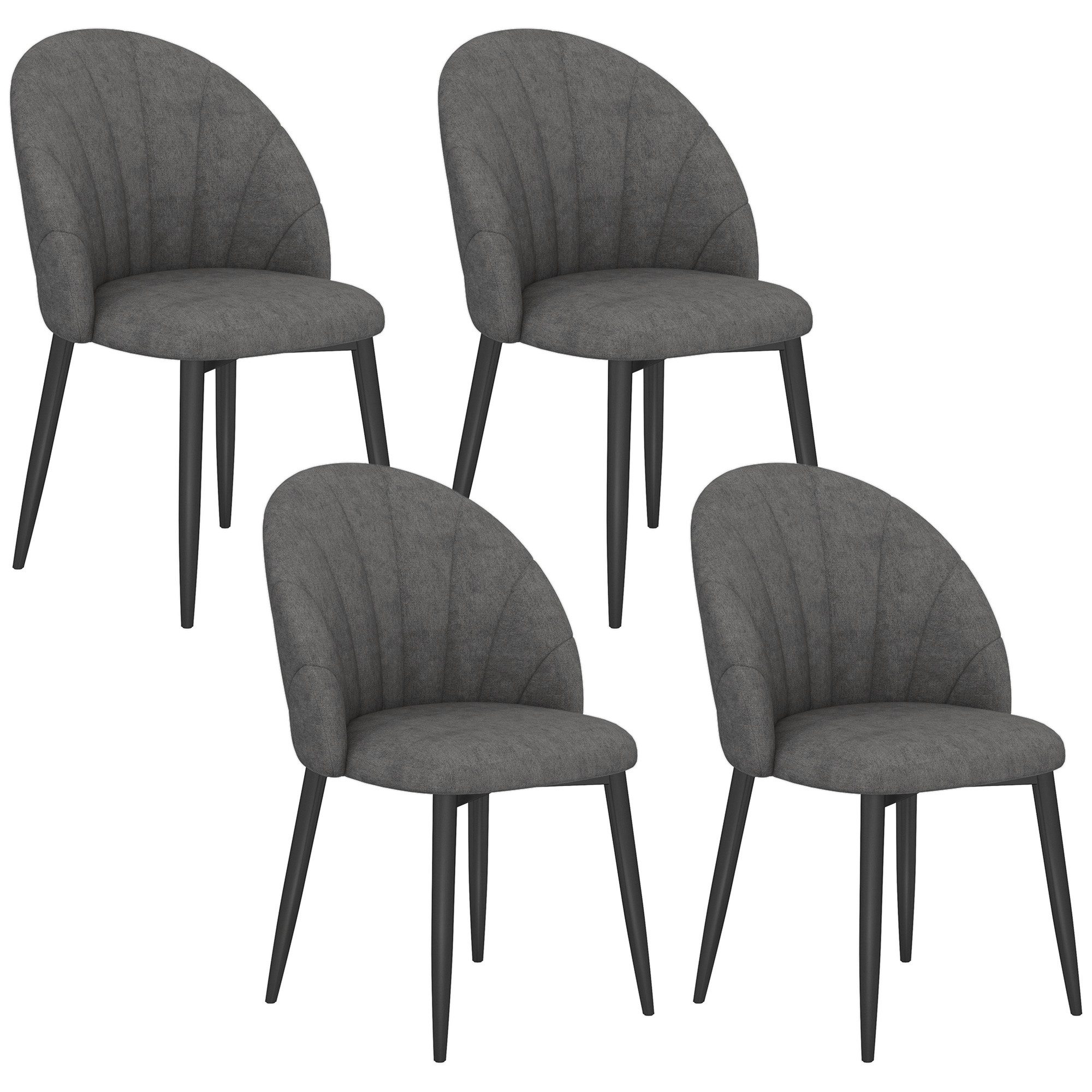 HOMCOM Esszimmerstuhl Moderner Polsterstuhl mit Stahlbeine, ergonomischer Rückenlehne (Küchenstühle in Leinenoptik, 4 St), Dunkelgrau – Bild 2 von 5