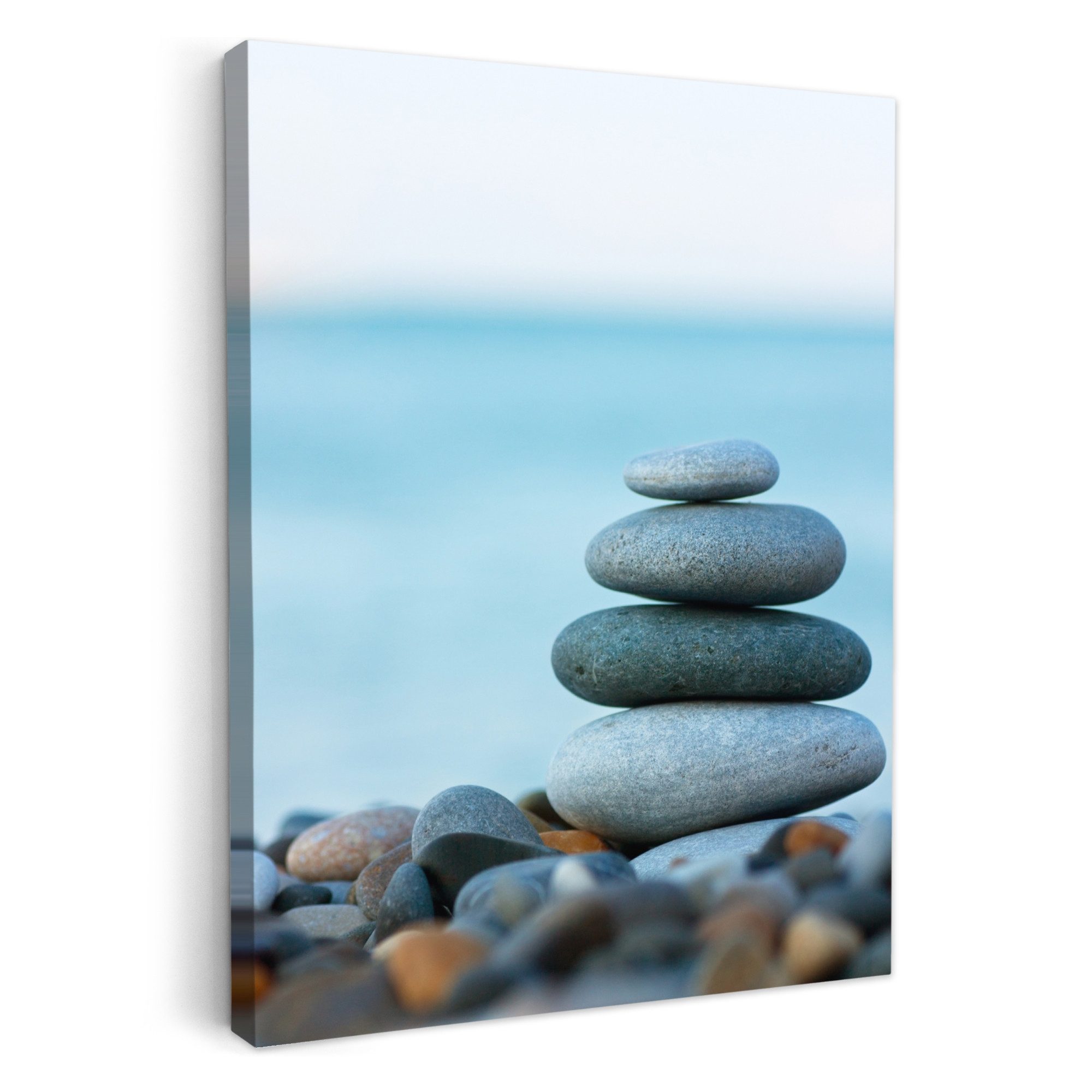 OneMillionCanvasses® Leinwandbild Steine - Landschaft - Meer - Zen, Fotodruck (1 St), Badezimmer Deko, Bilder Bad, Gäste WC Wanddeko 30x40 cm