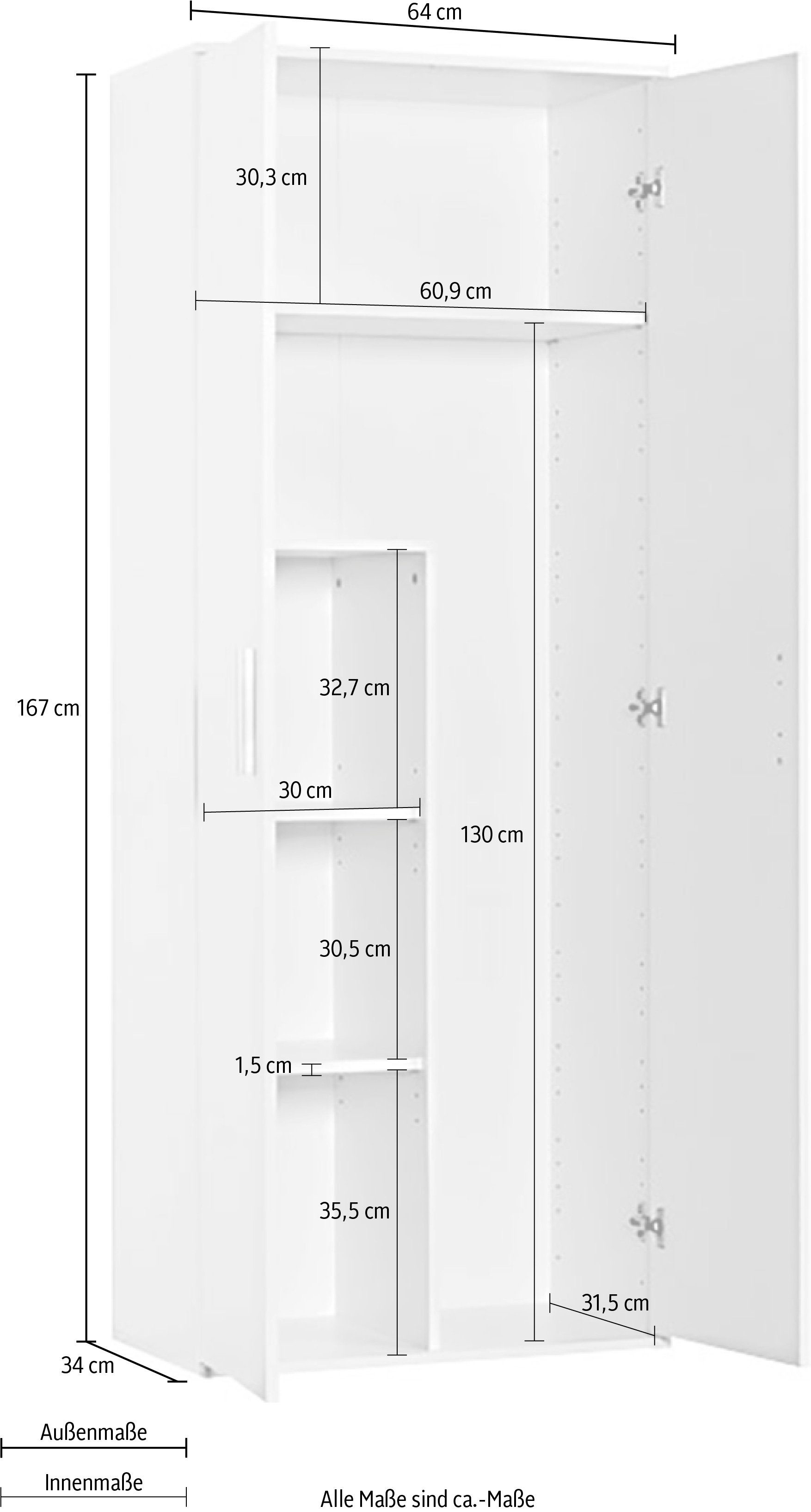 Procontour Hochschrank Clara 64cm, Einlegeböden Breite weiß mit weiß 