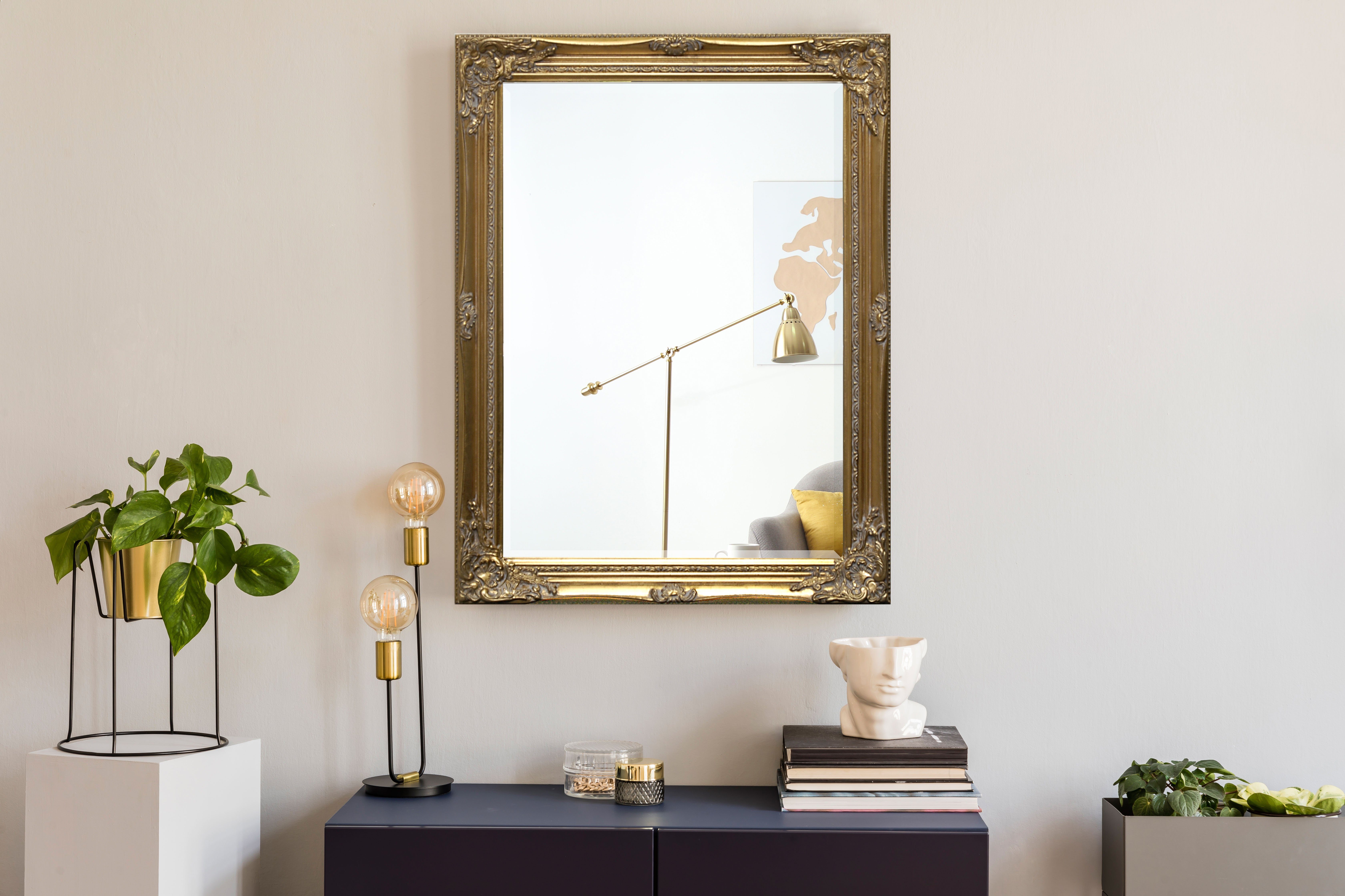 Home affaire (1-St), Antik goldfarben Dekospiegel Holzrahmen Wandspiegel mit
