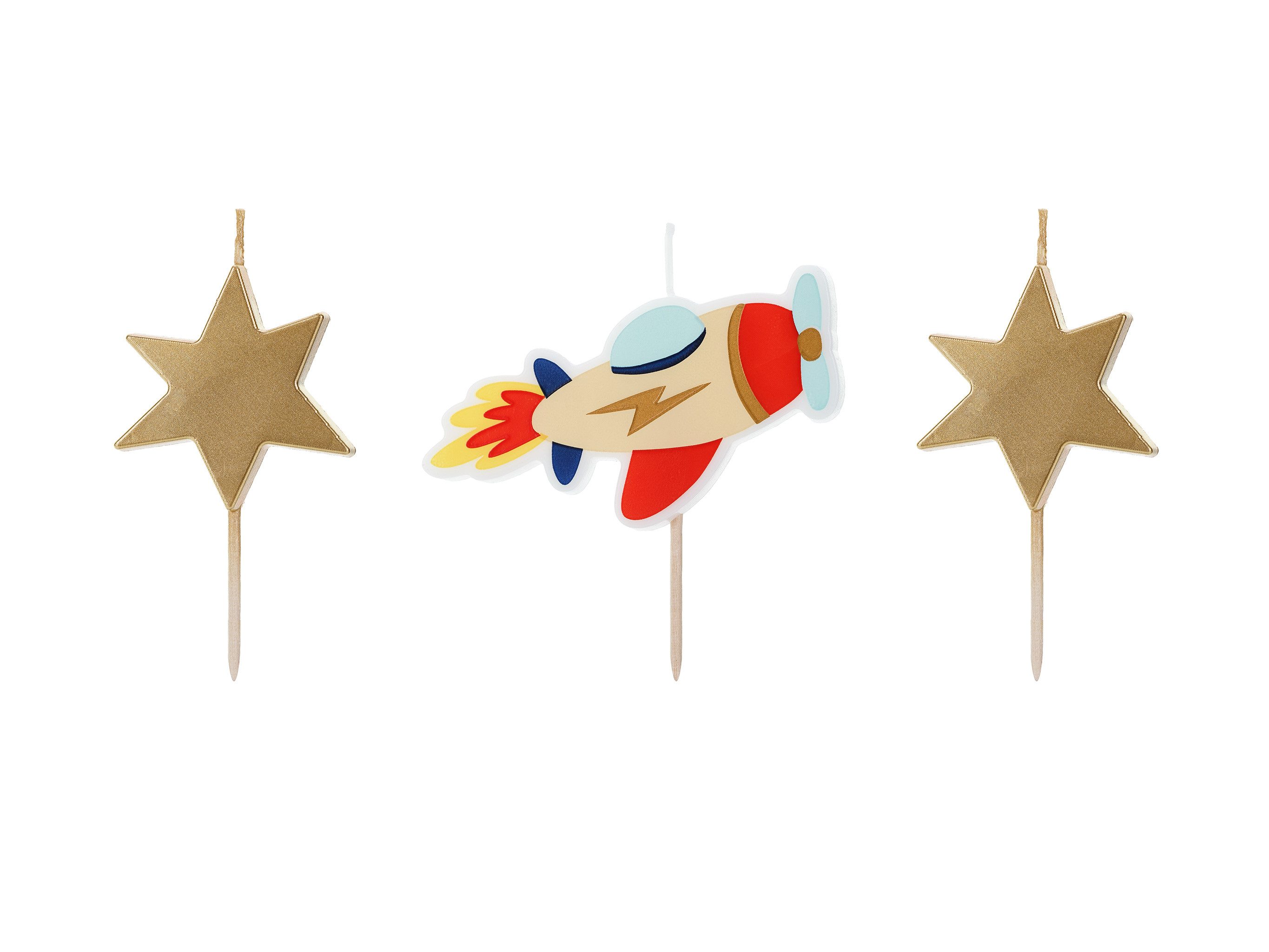partydeco Geburtstagskerze, Geburtstagskerzen Flugzeug 4,5cm Blau / Rot / Gold