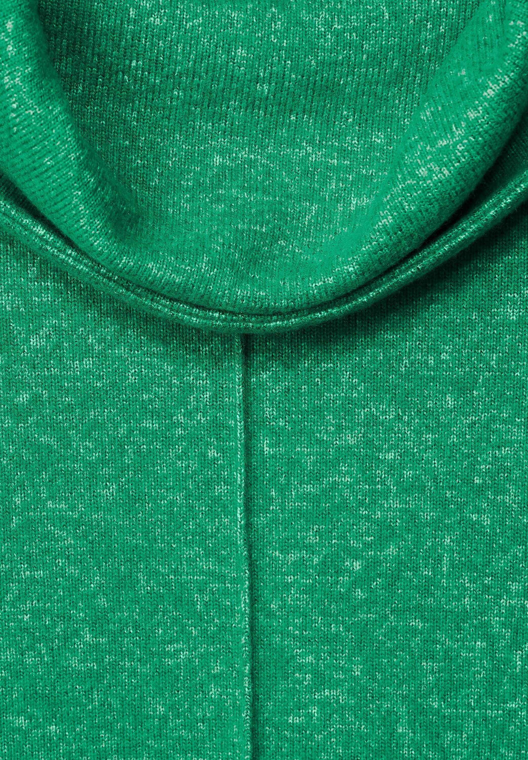 Cecil Langarmshirt M Cosy in mit Shirt melange Volumenkragen green Gummizugsaum easy (1-tlg) Green Cecil cosy Easy