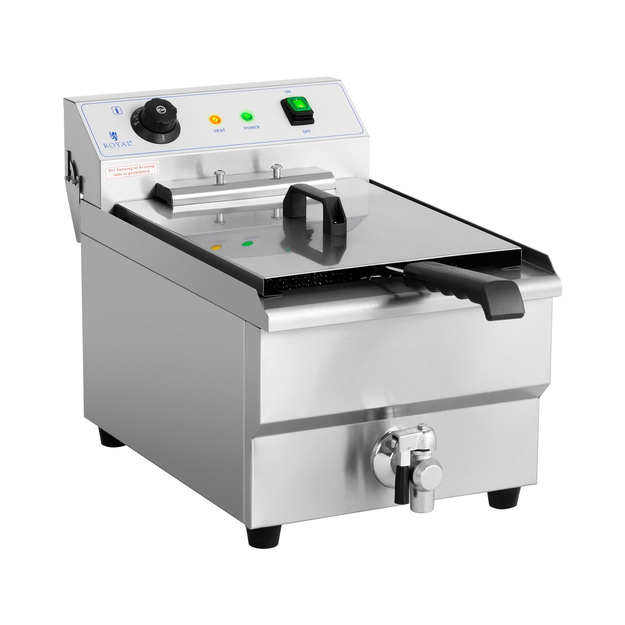 Royal Catering Fritteuse RCEF-16EHB, 6000 W, 16 L Ablasshahn Kaltzone Edelstahl 400 V Gastro