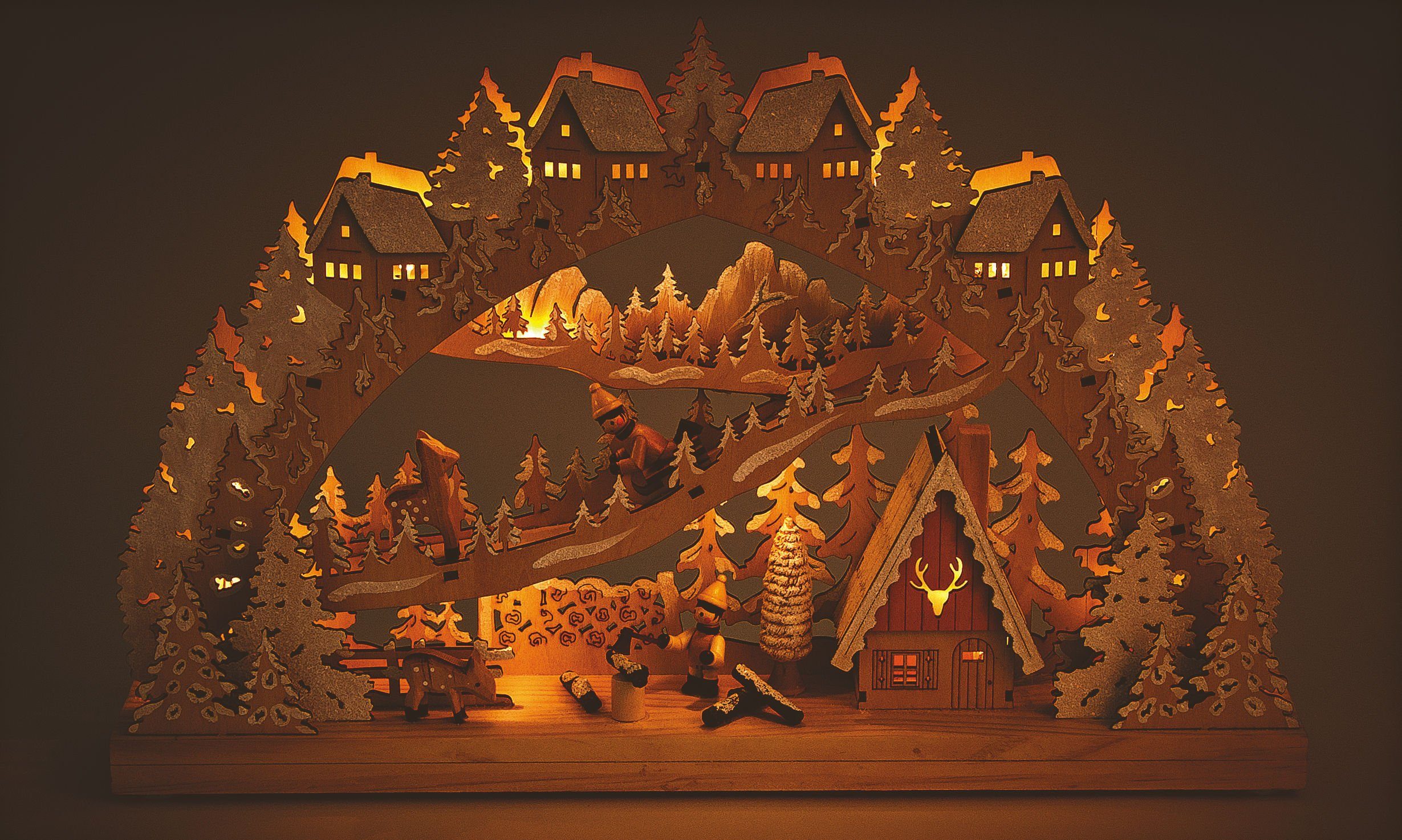 Spetebo LED Schwibbogen LED Holz Schwibbogen 45 cm - Motiv: Kinder im Wald günstig online kaufen