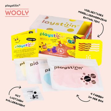 Playstilin® Knete WOOLY (Knetset, 1-tlg., mit Kulleraugen und Modellierwerkzeug), extra fluffige Spielknete, nicht trocknend